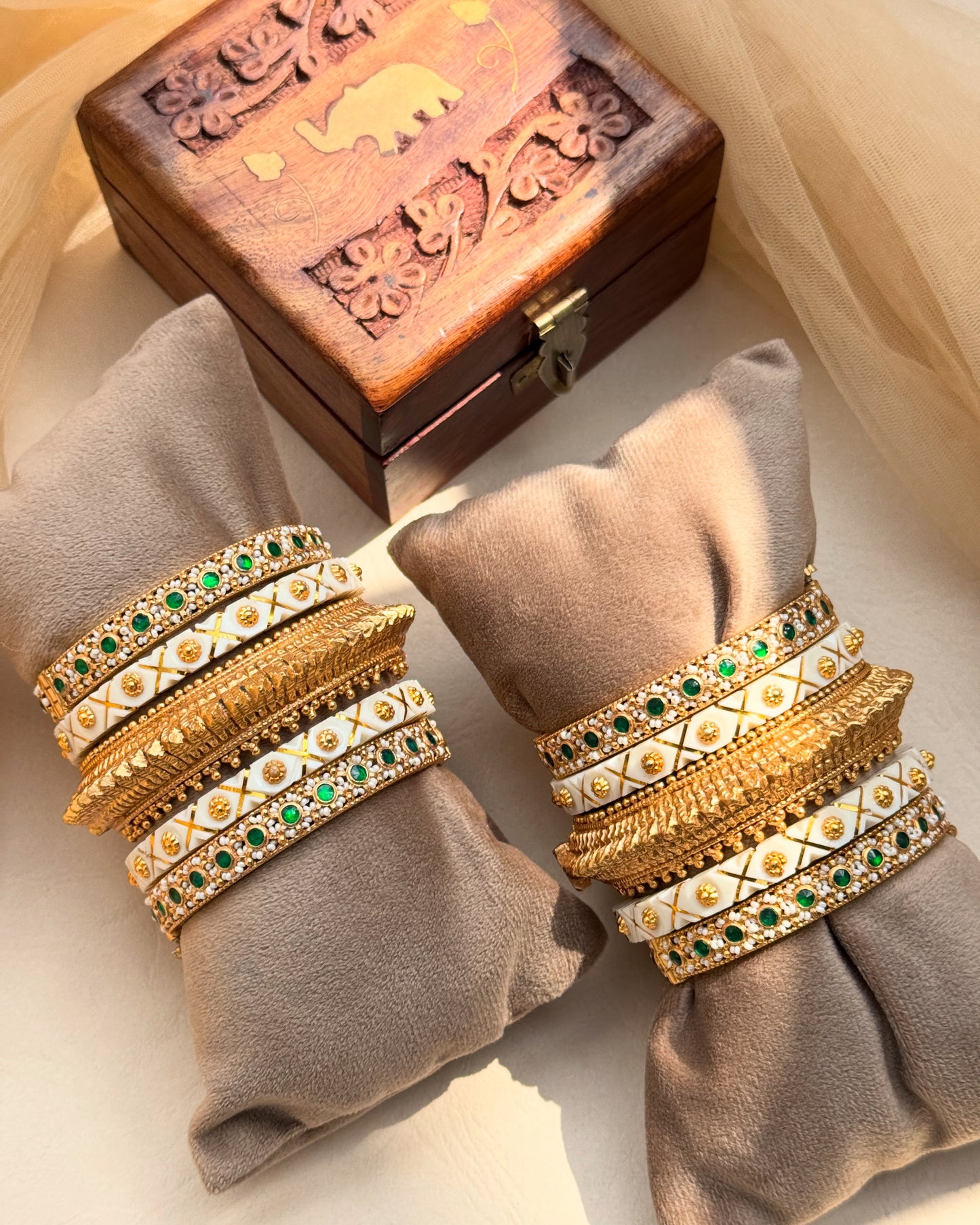 White and gold heritage chuda set in Traditional Style