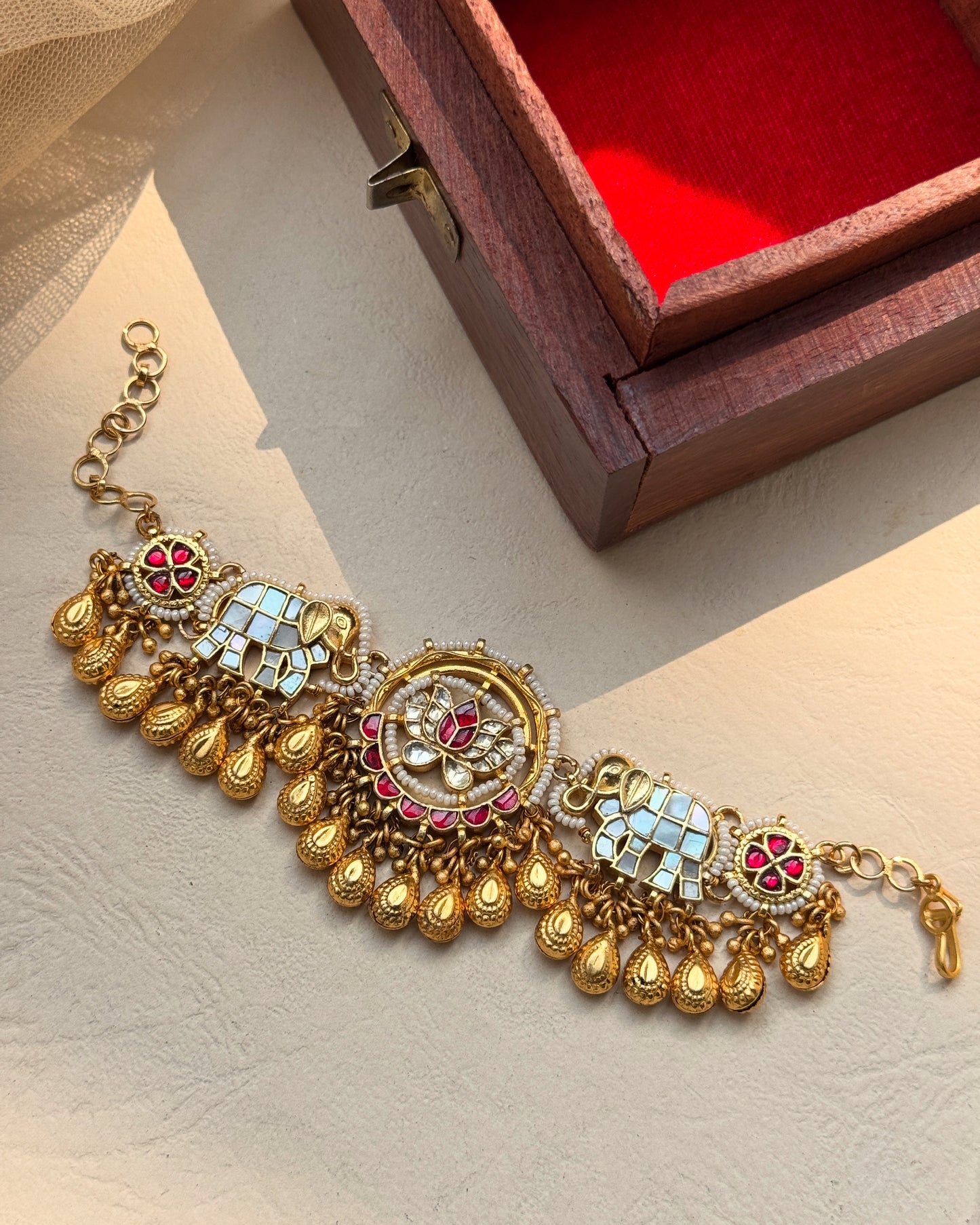 Mother of pearl elephant and lotus bracelet