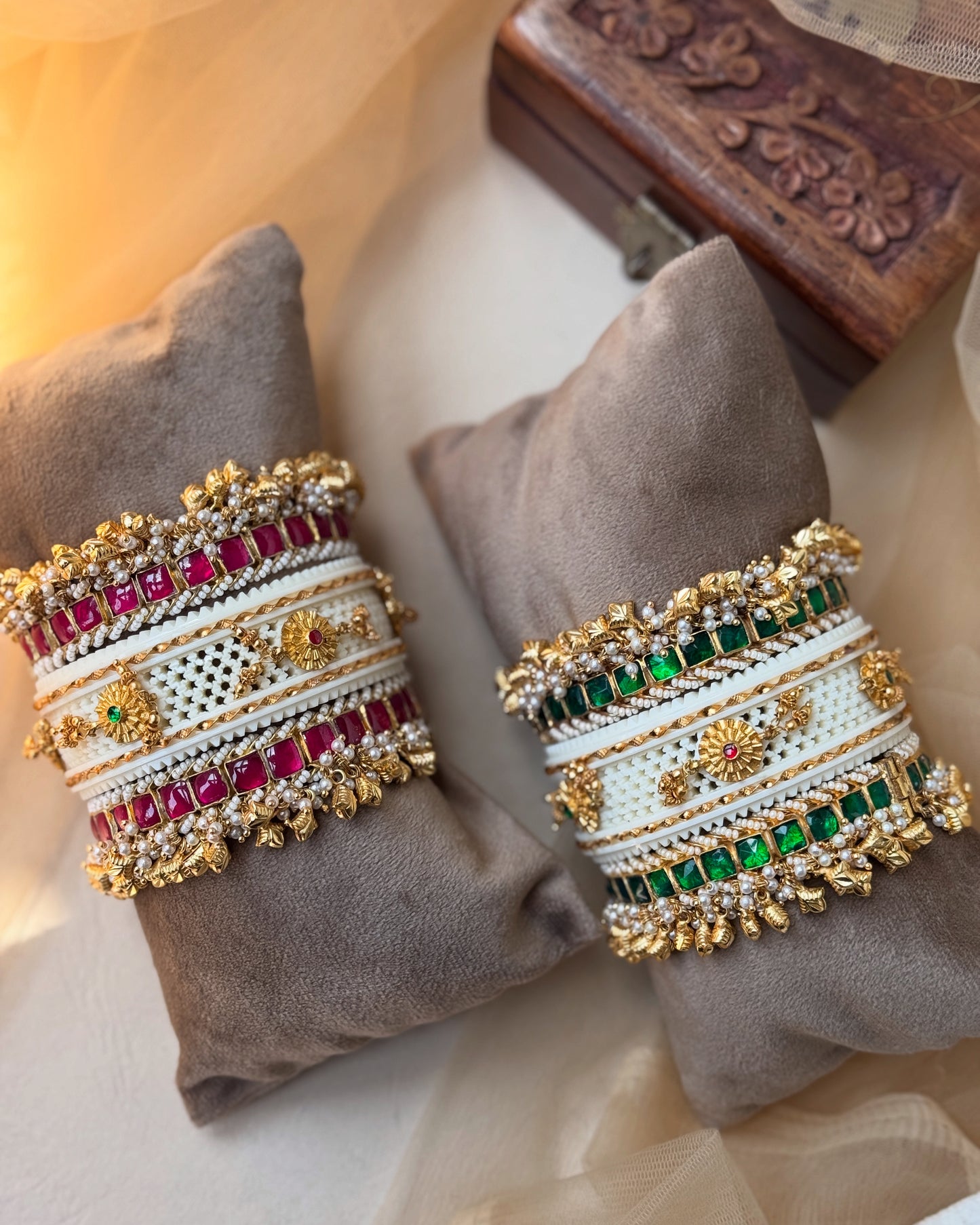 Heritage handmade Chuda with pearls and small bells