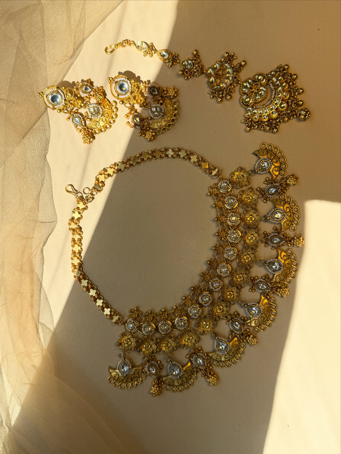 Gold and Silver Heritage Necklace Set with Maangtikka