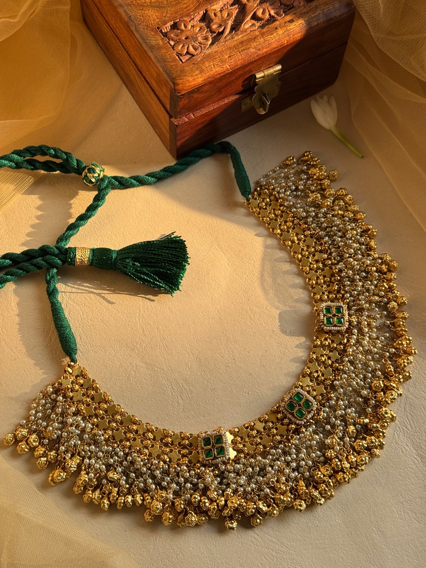 Traditional moti charm danglers Gold plated Necklace Set