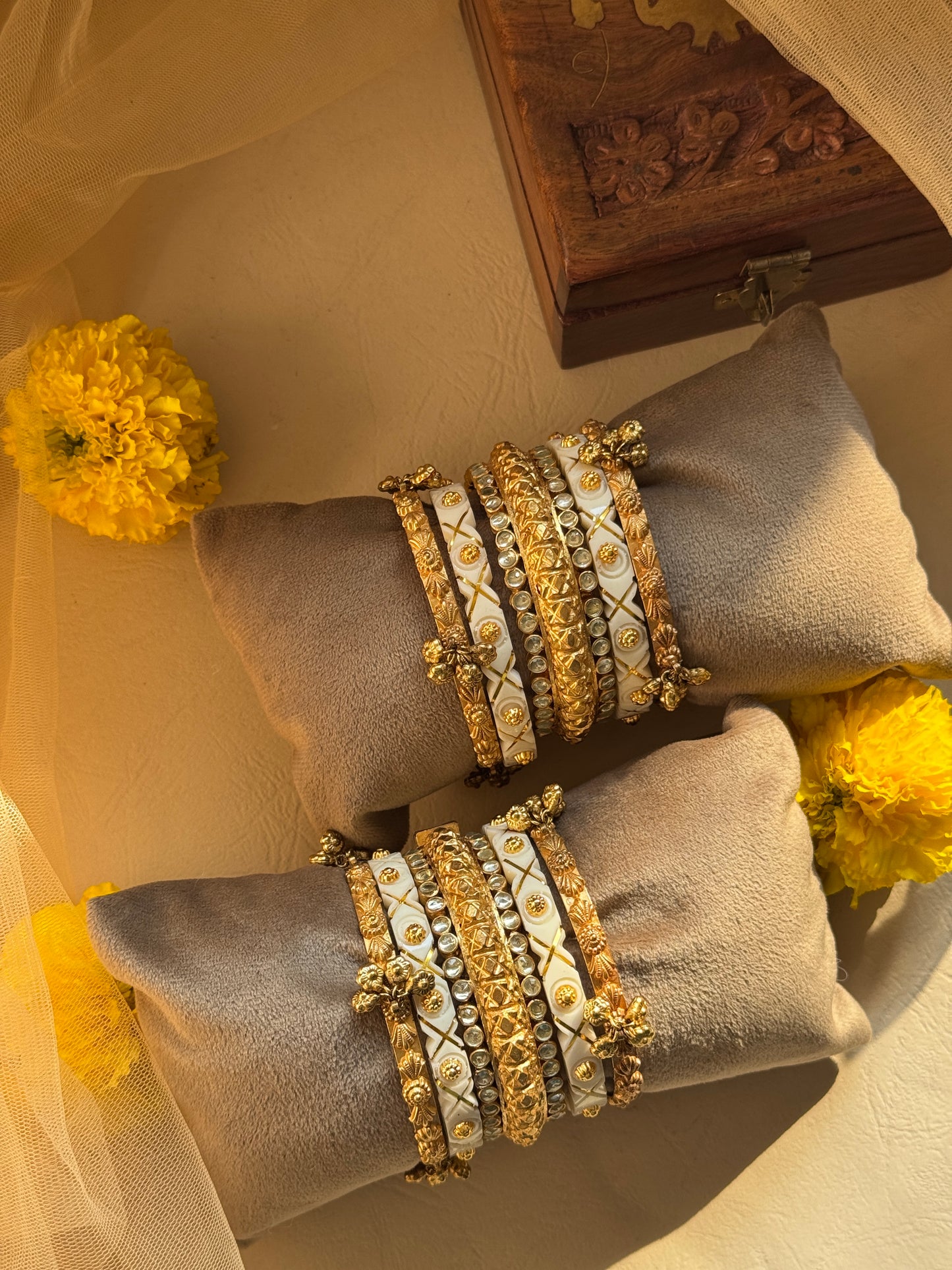 Golden and White Traditional Chuda Set