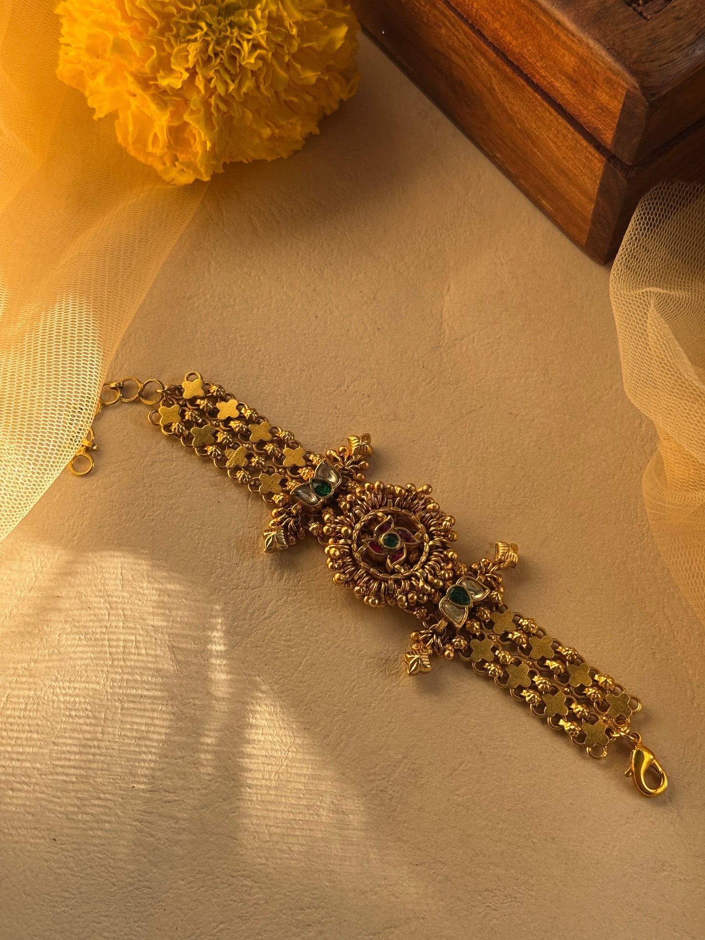 Gold plated charm bead linked bracelet