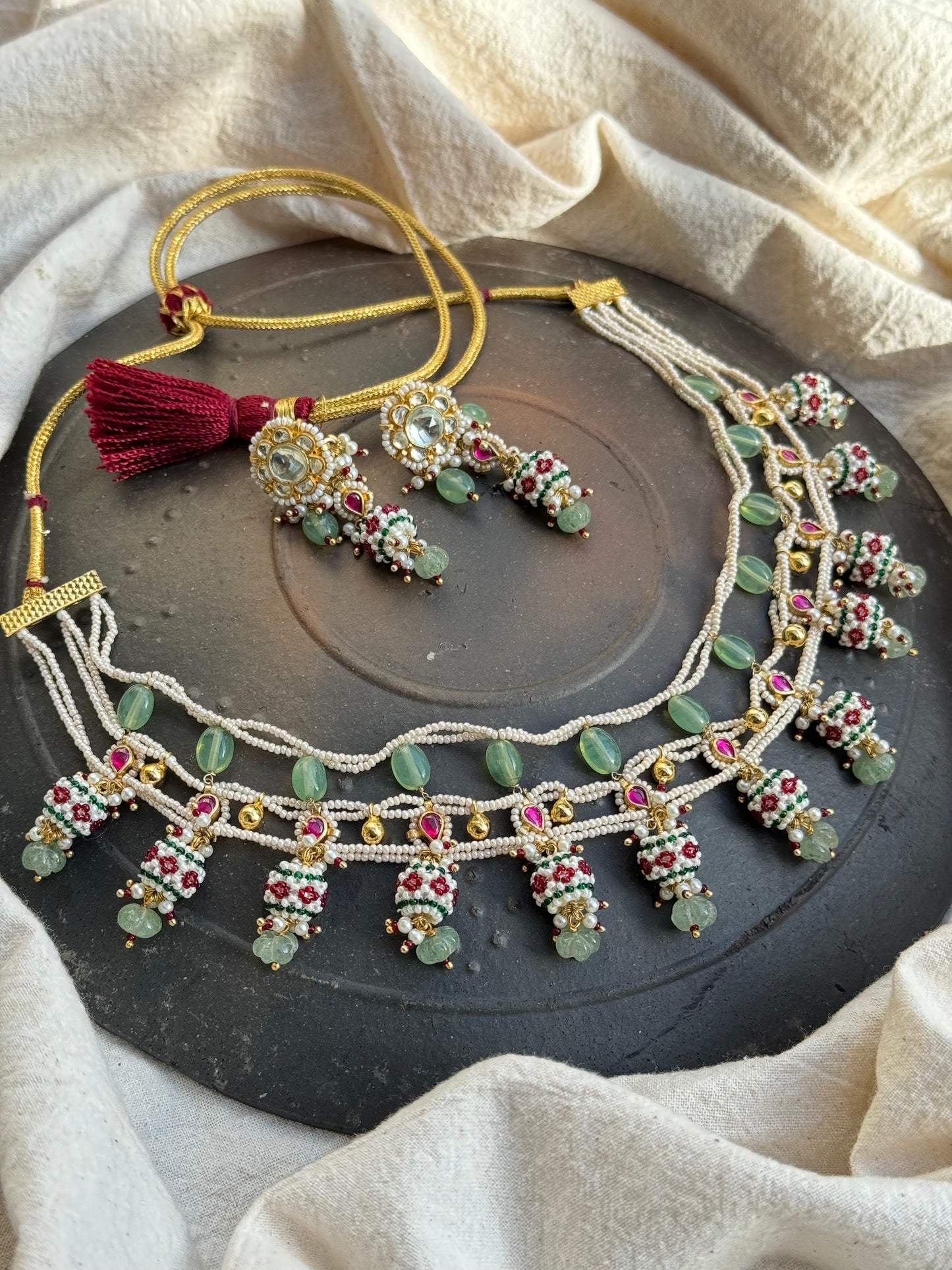 Timeless Small moti strand necklace with precious stones