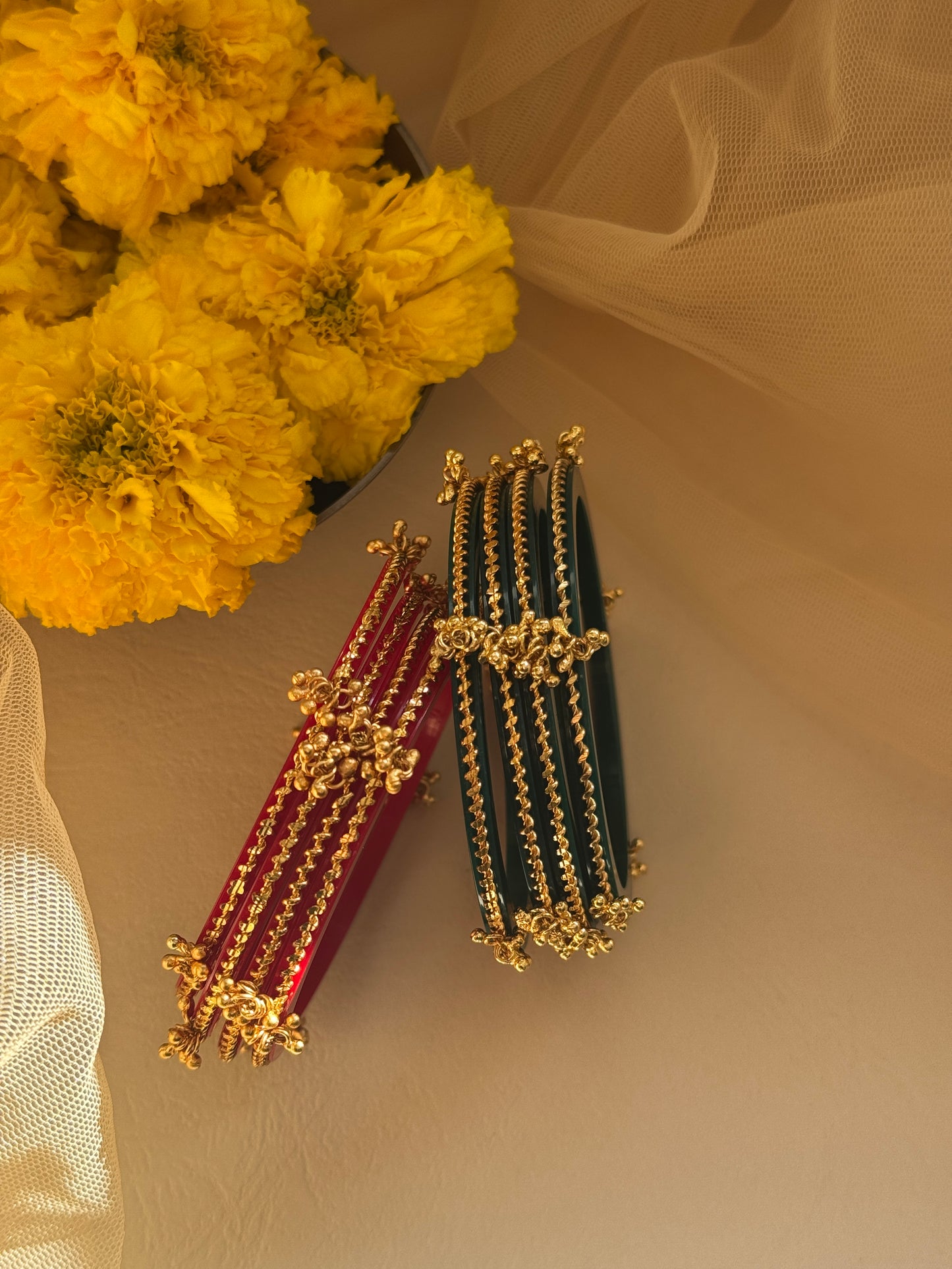 Heritage Thin Bangles with gold ghunghris