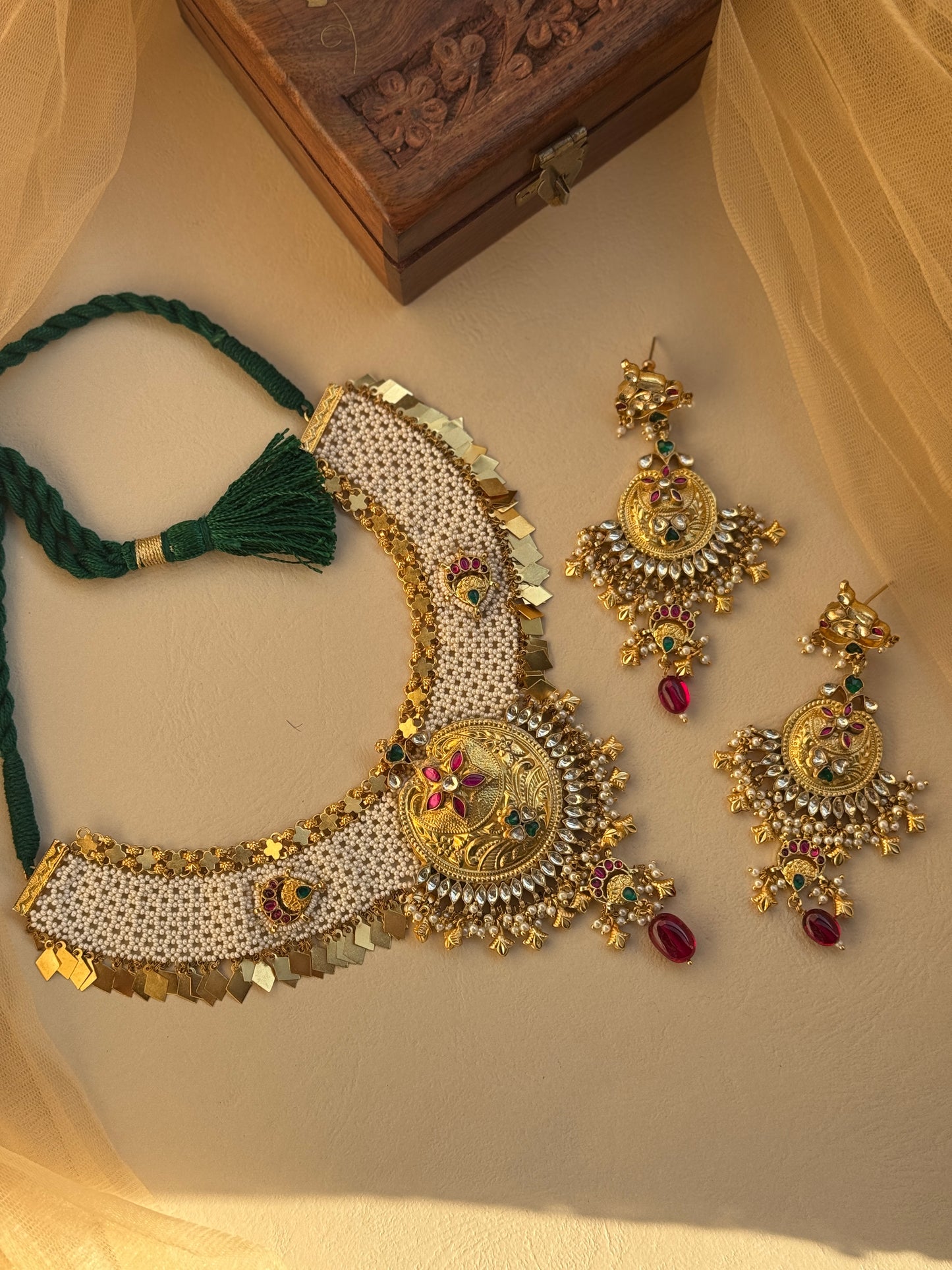 Moti woven heritage gold plated necklace set