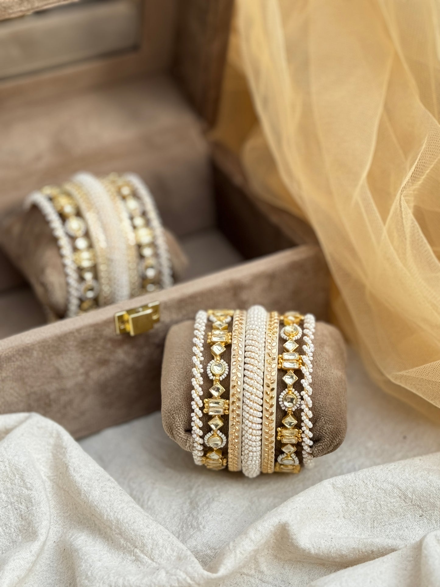 White and Gold Bangle Set with jadau