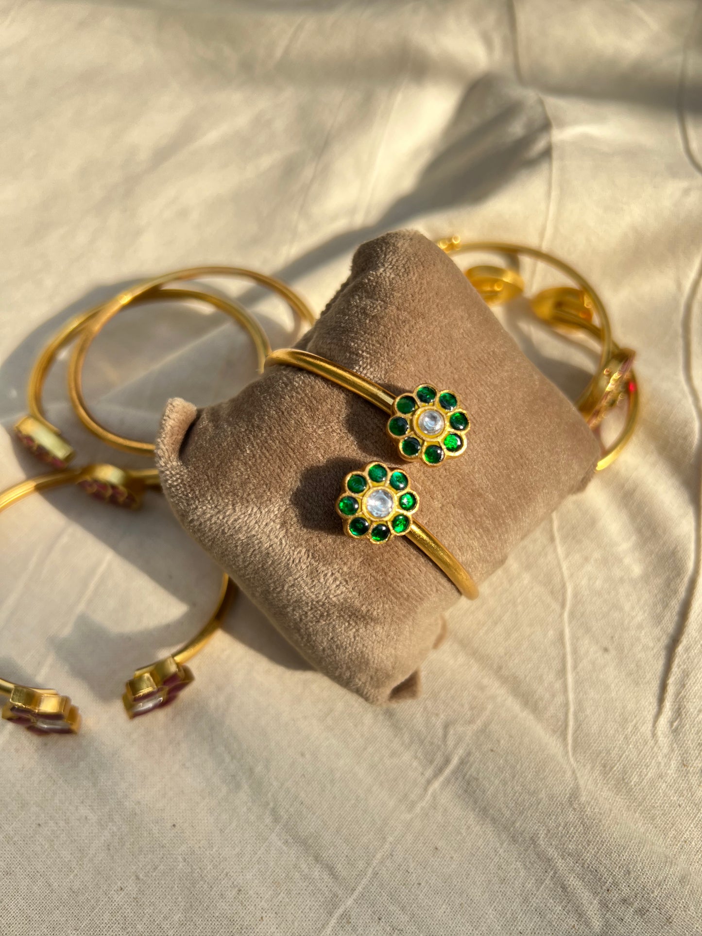Cuff Bracelet with Center opening and Motif in Stone