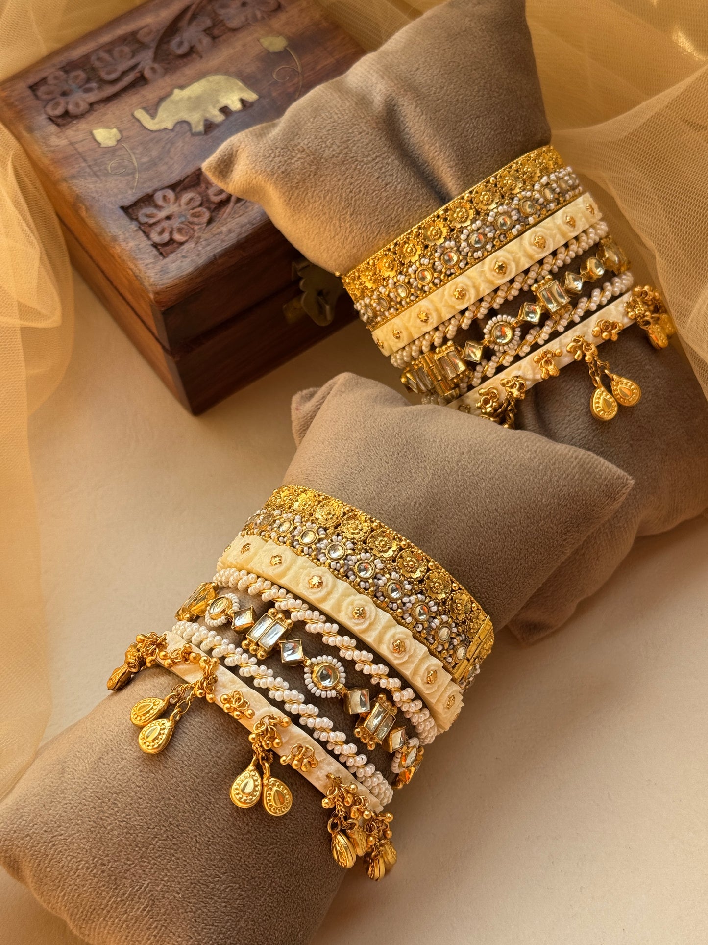 Golden and white chuda bangle set in timeless charm
