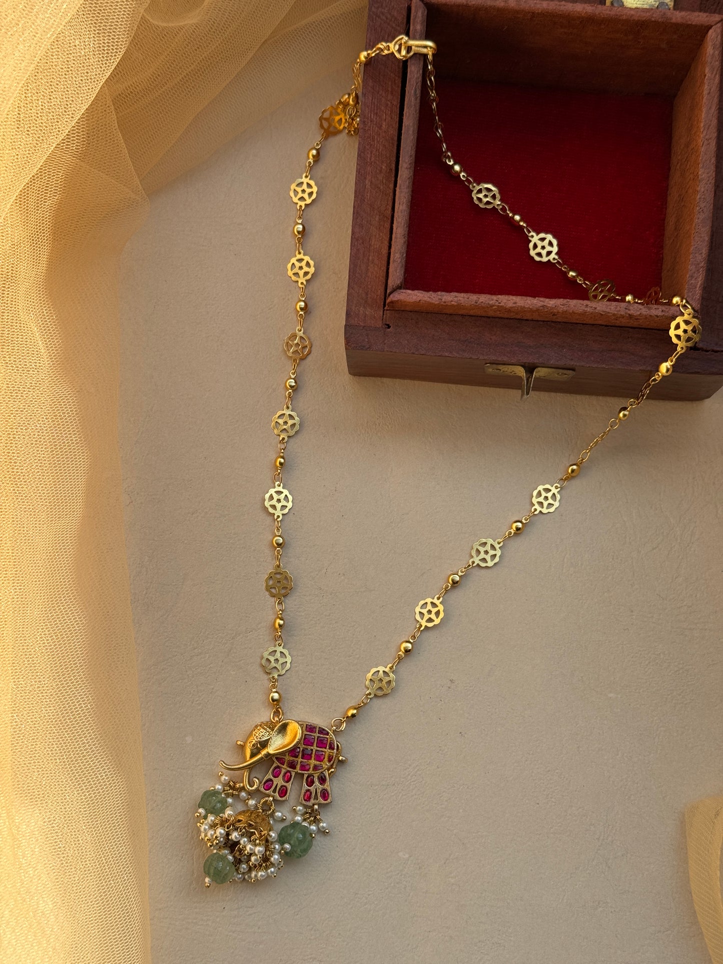 Long charm chain necklace with Elephant pendant