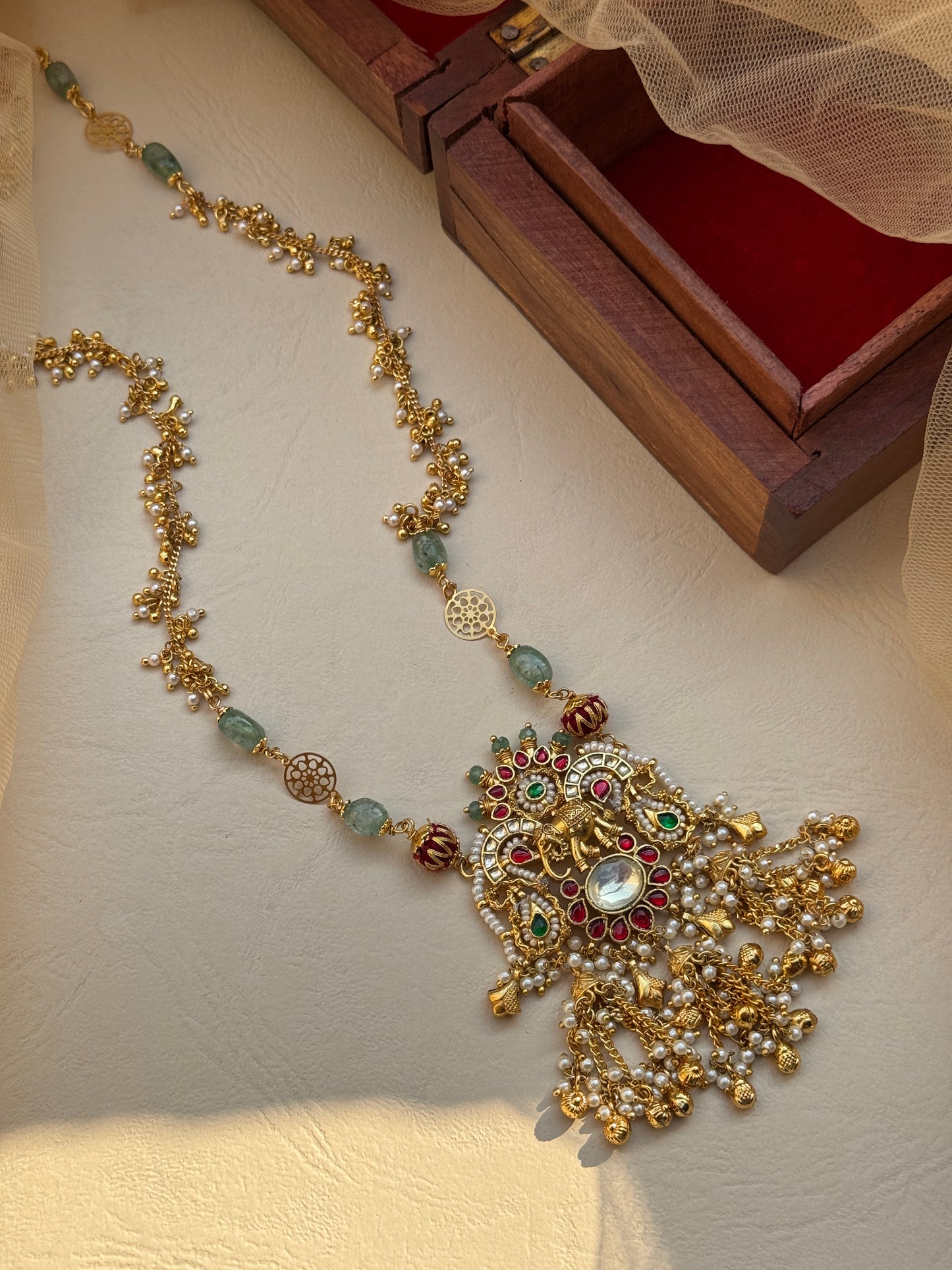 Long Delicate Chain Necklace with Elephant Pendant