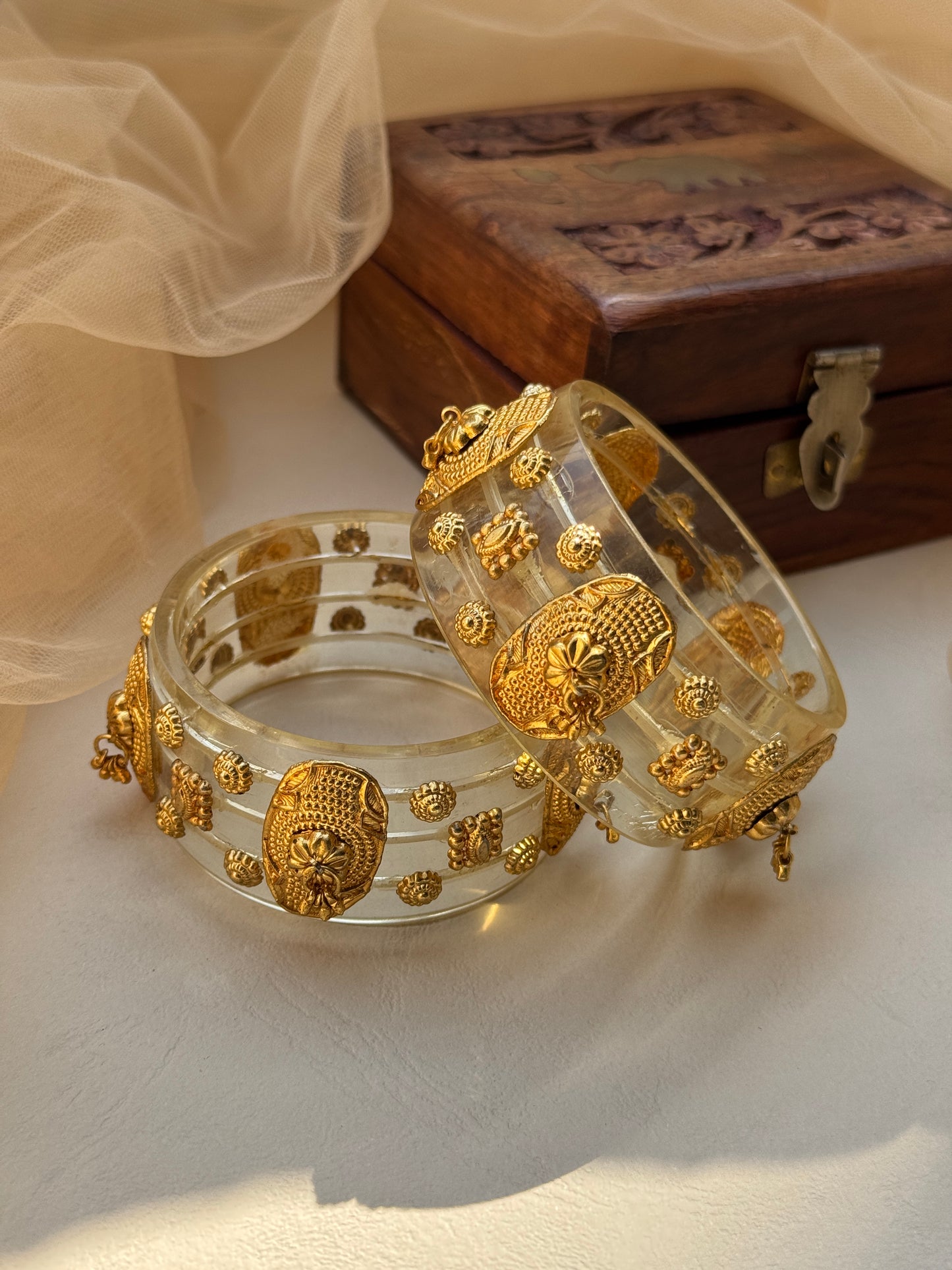 Big Bangles with Studded heritage motifs in gold plating