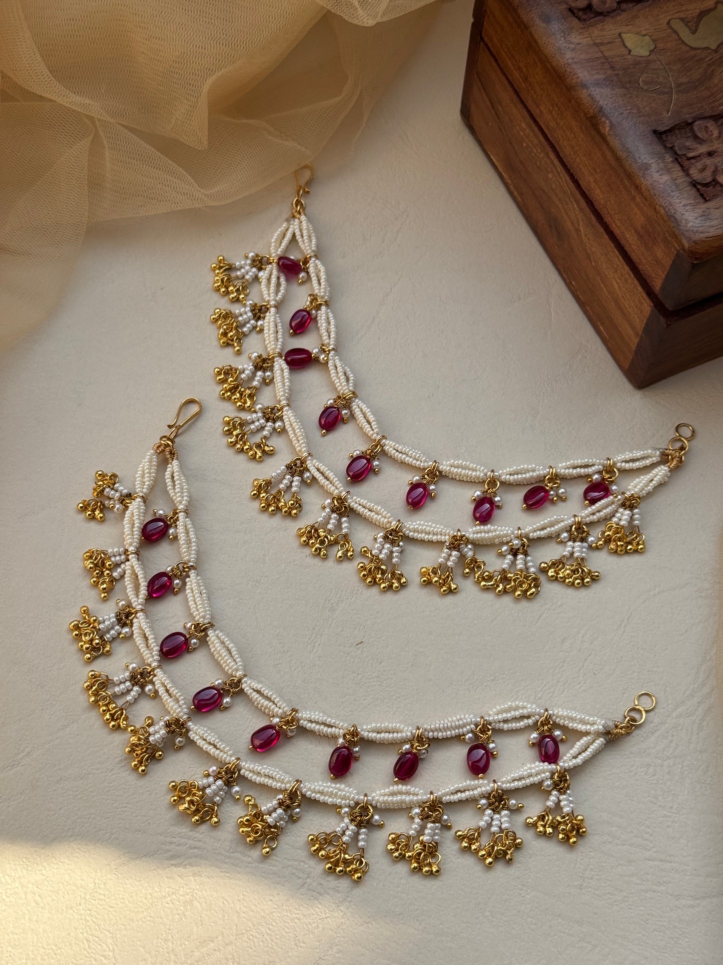 Moti and Pink Bead Ear Chain