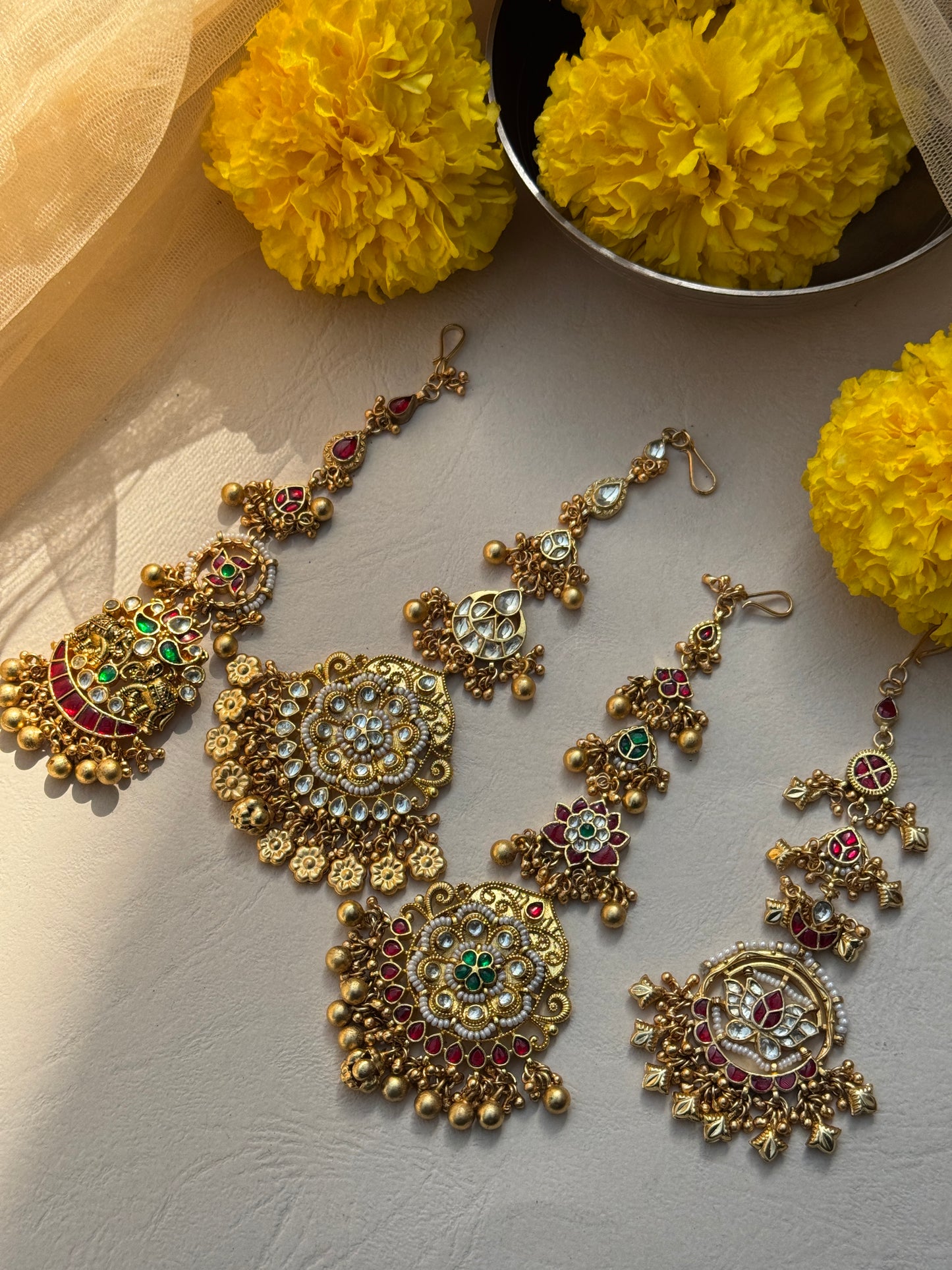 Heritage Tradition Style Maang Tikka with Golden Hangings