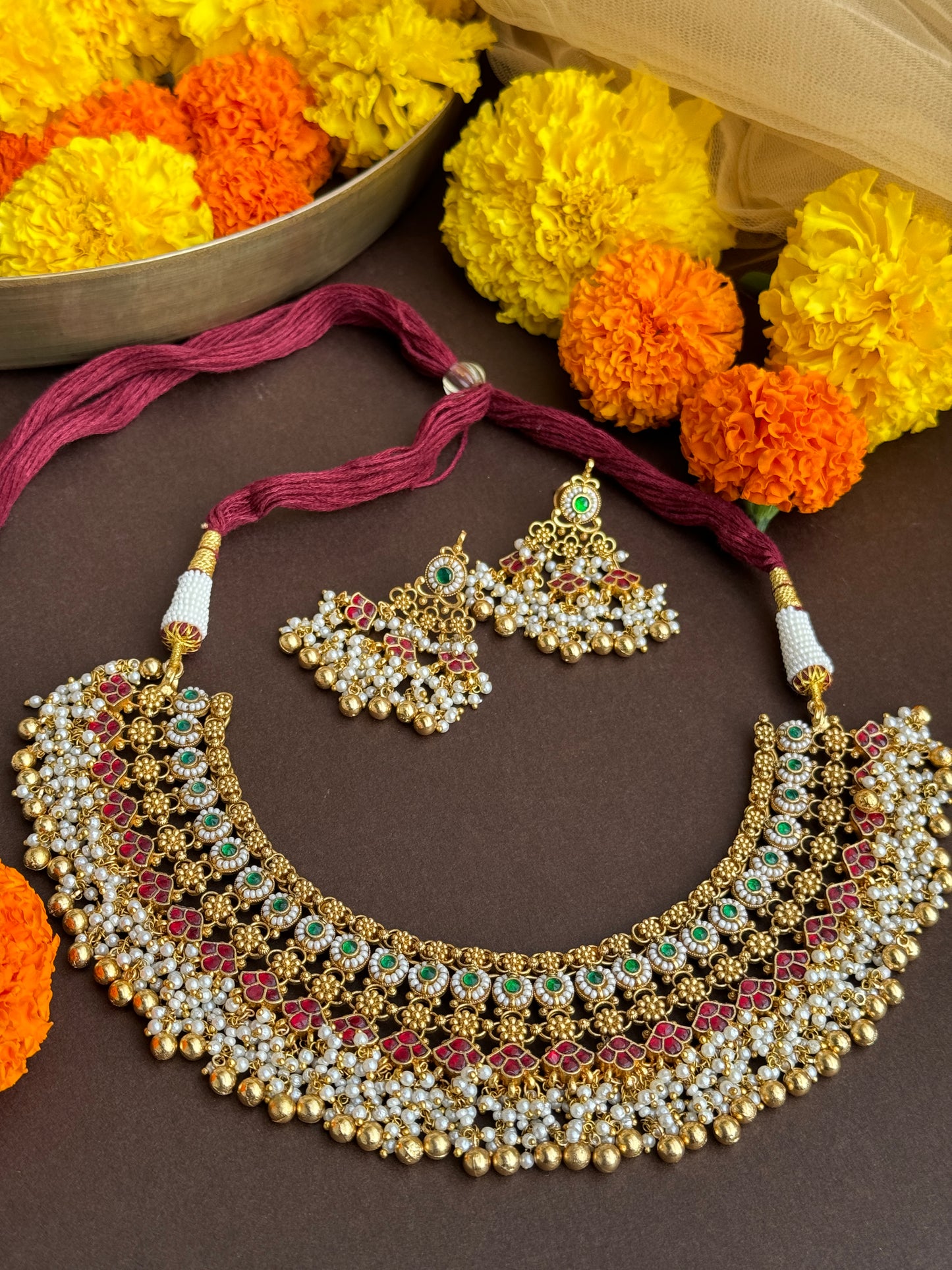 Heritage Broad Moti and Beaded Choker Set