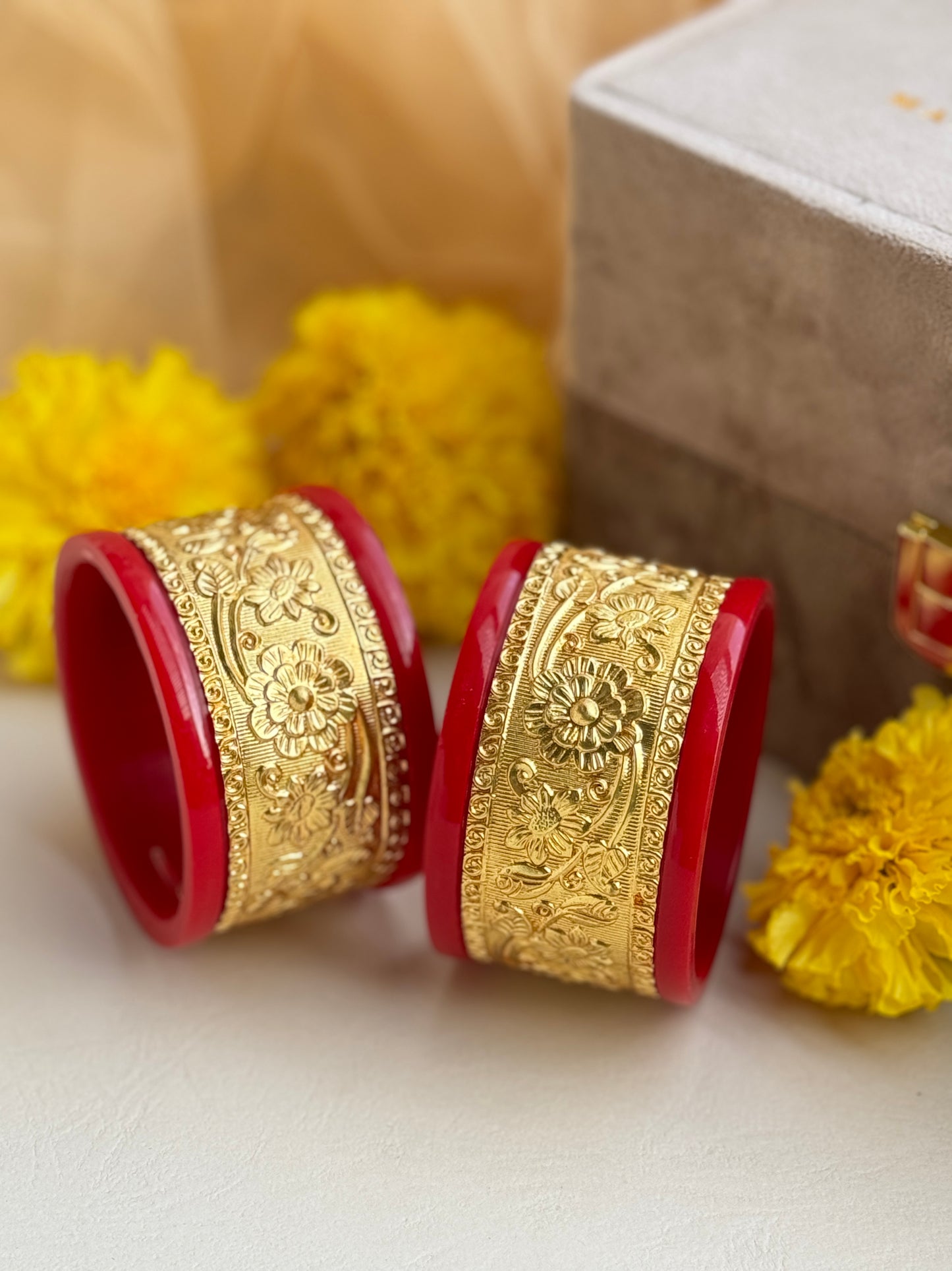 Big Kada with Gold Plating and Carving Design
