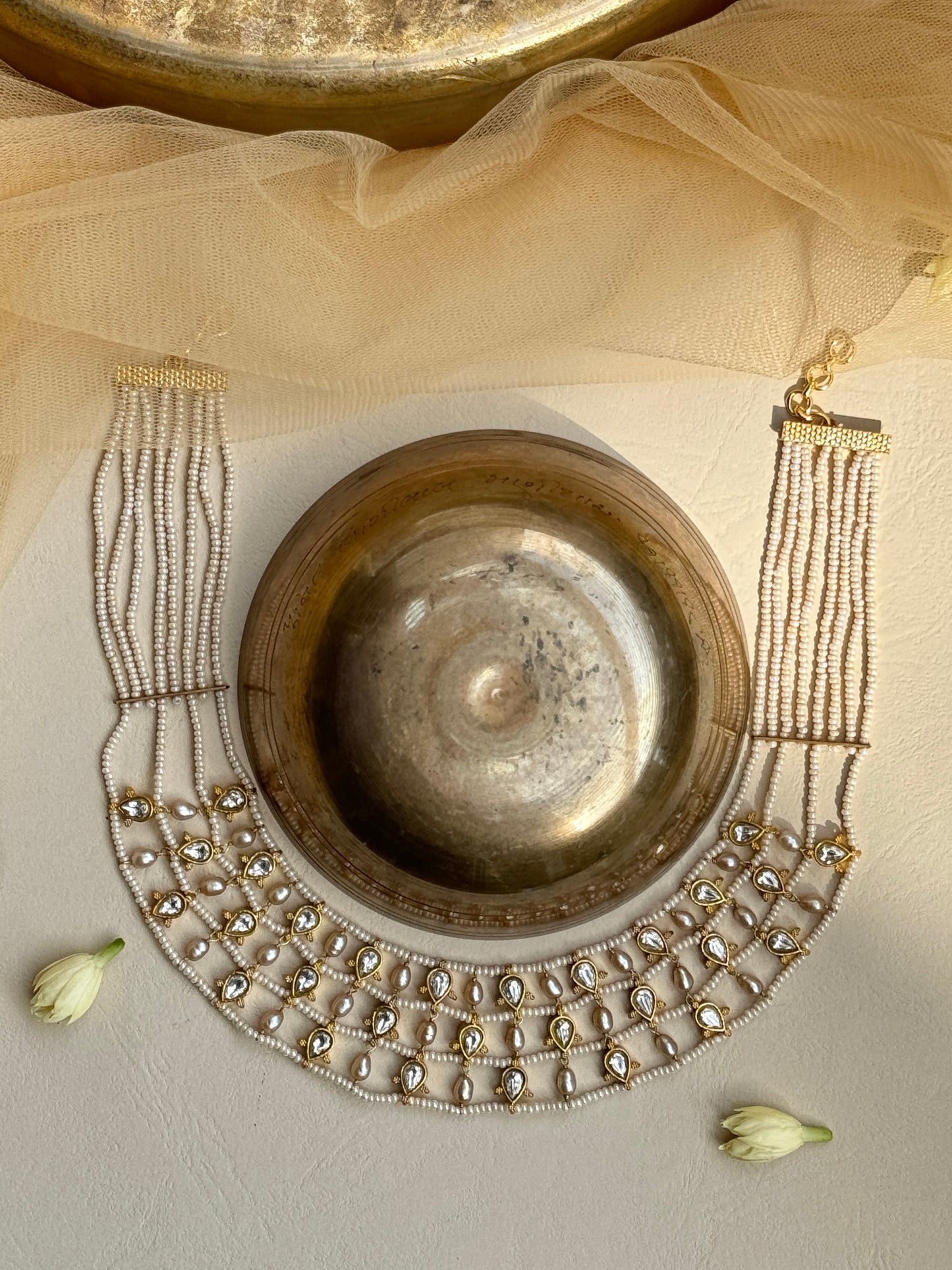 Beaded handwoven Necklace set with white stones