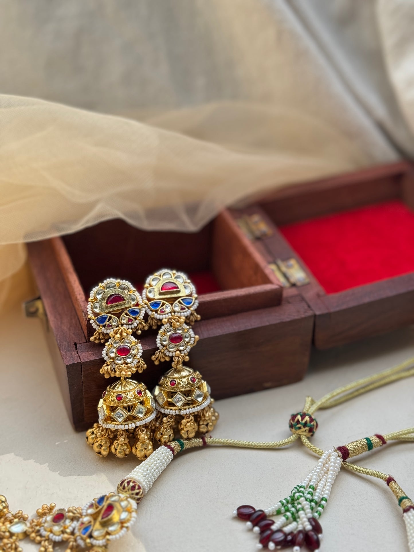 Traditional Gold plated Lotus Pendant Dangler Necklace Set