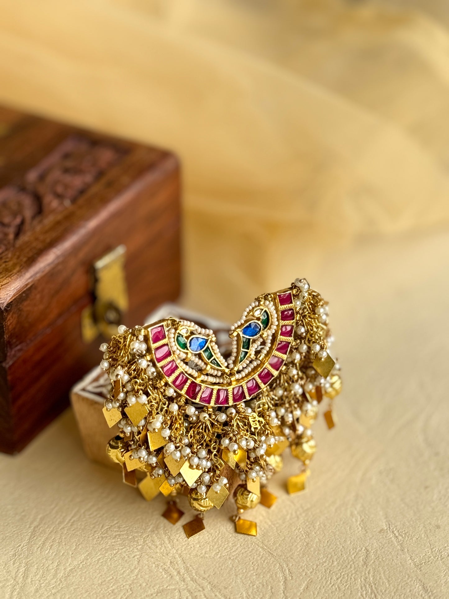 Heritage Half moon shaped charm hanging Big Ring