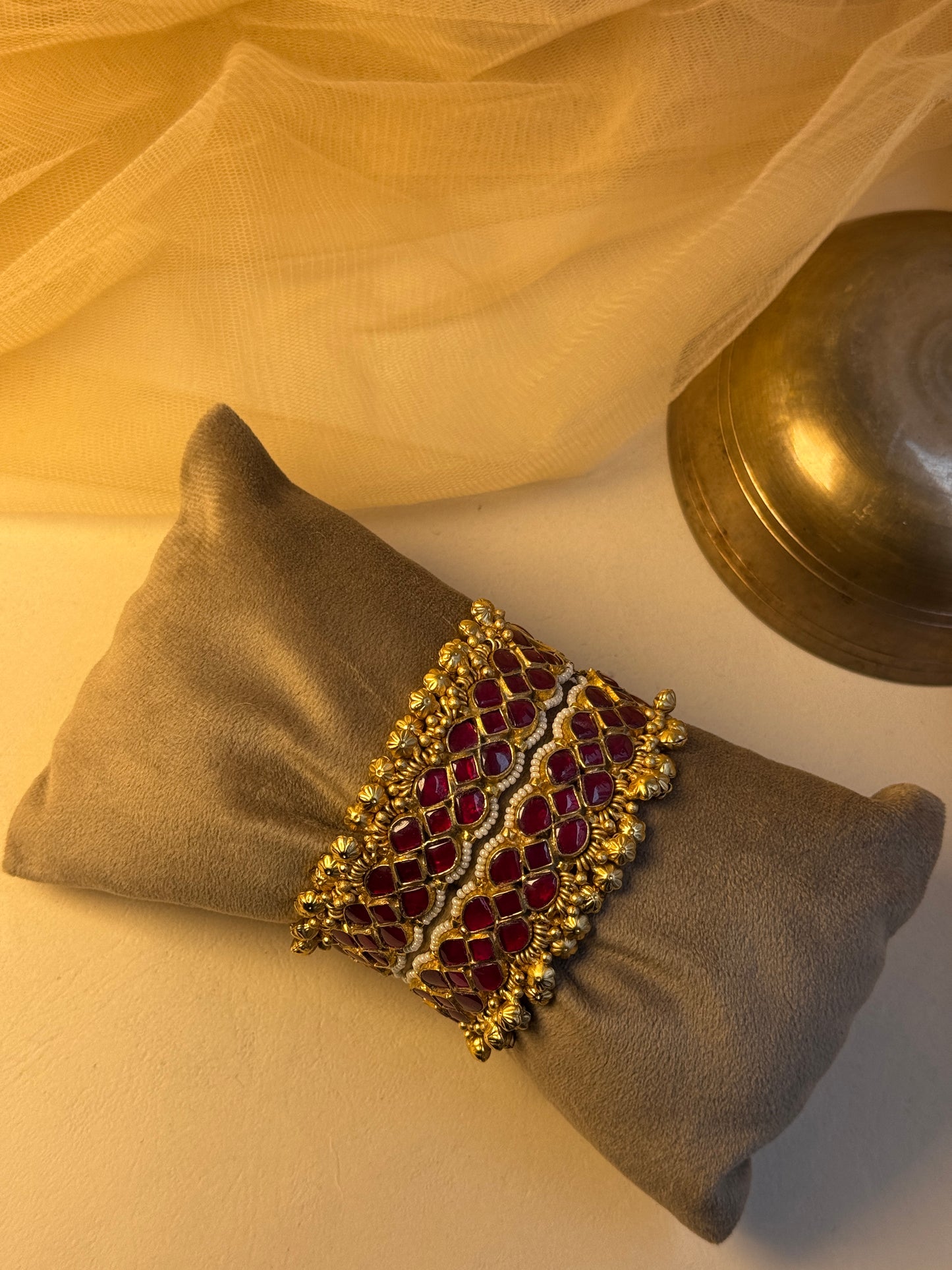 Jadau setting Bangle set of two with one end in golden charm bead