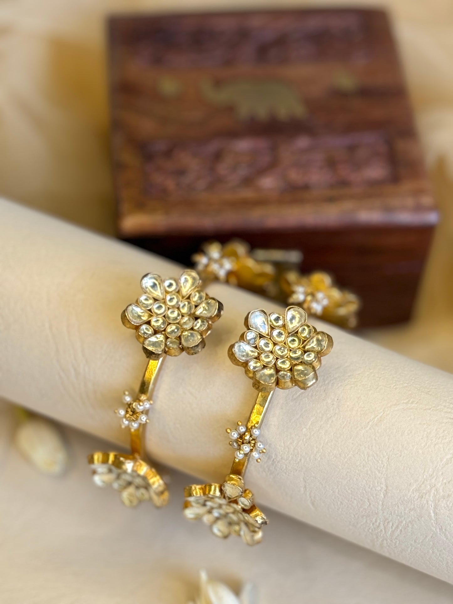 Heritage Style Gold Plated kada with jadau