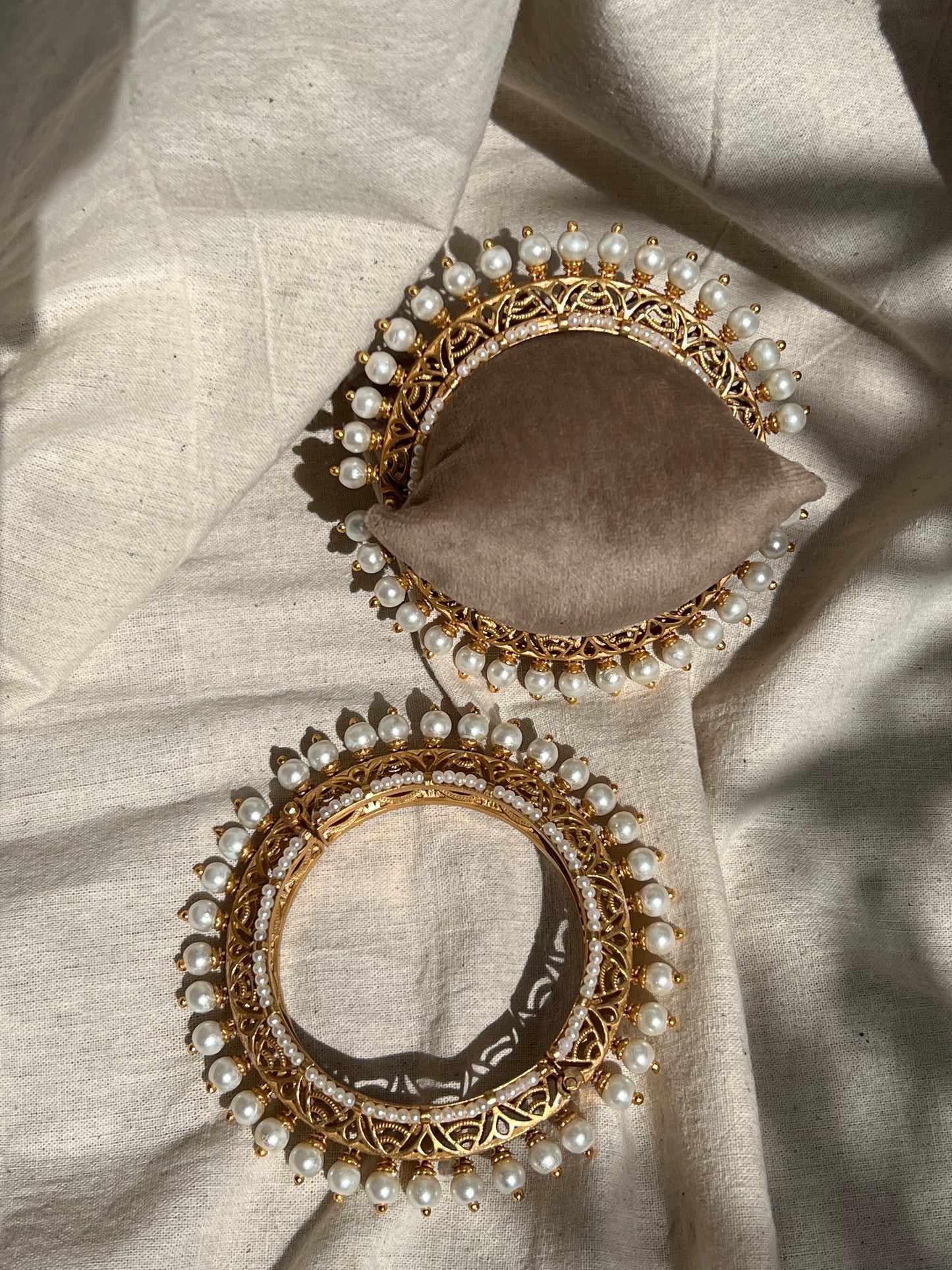 Gold plated Bangle Kada with Moti in ends