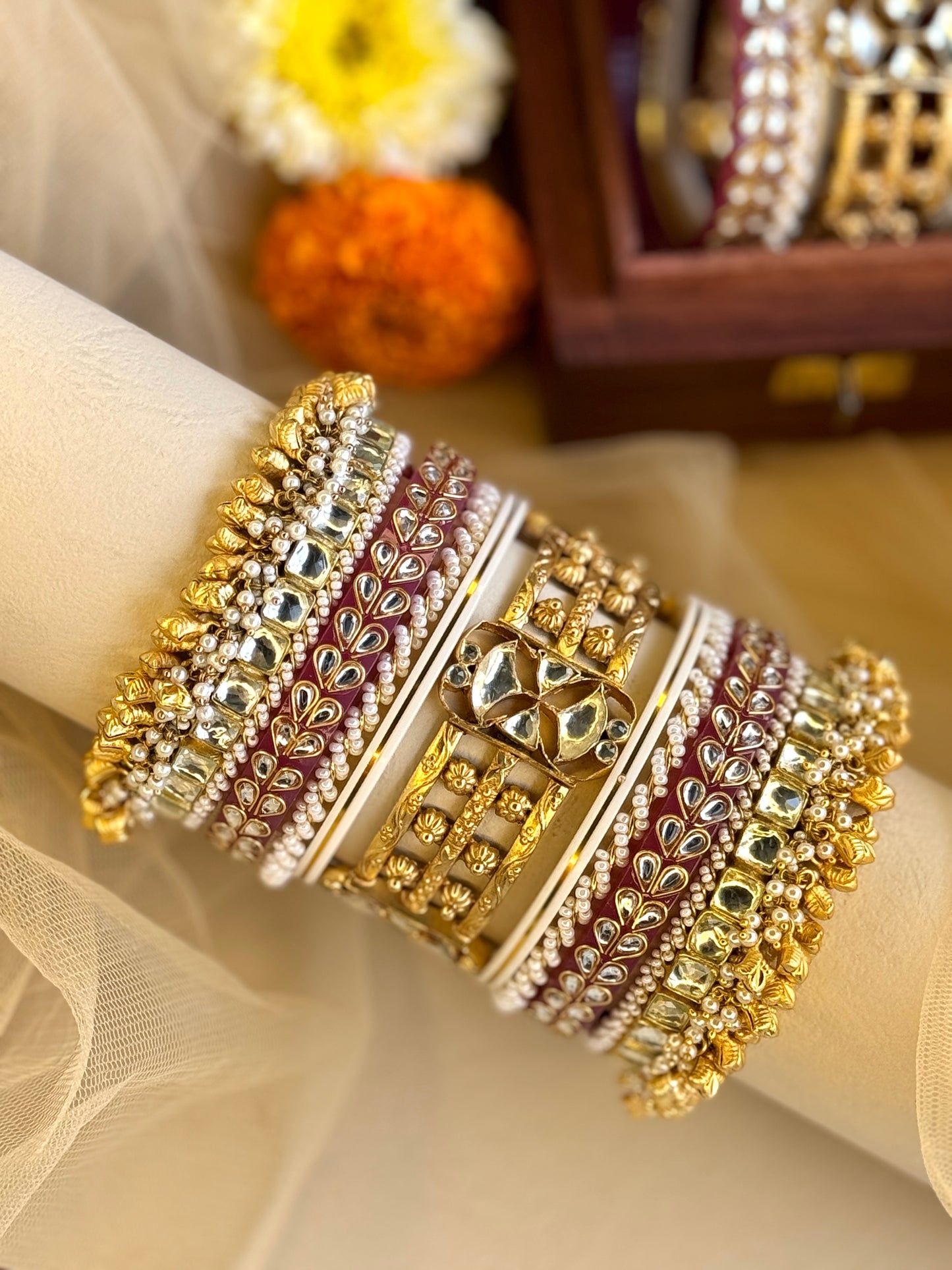 Modern Chuda set with Heritage designed kada and Bangles