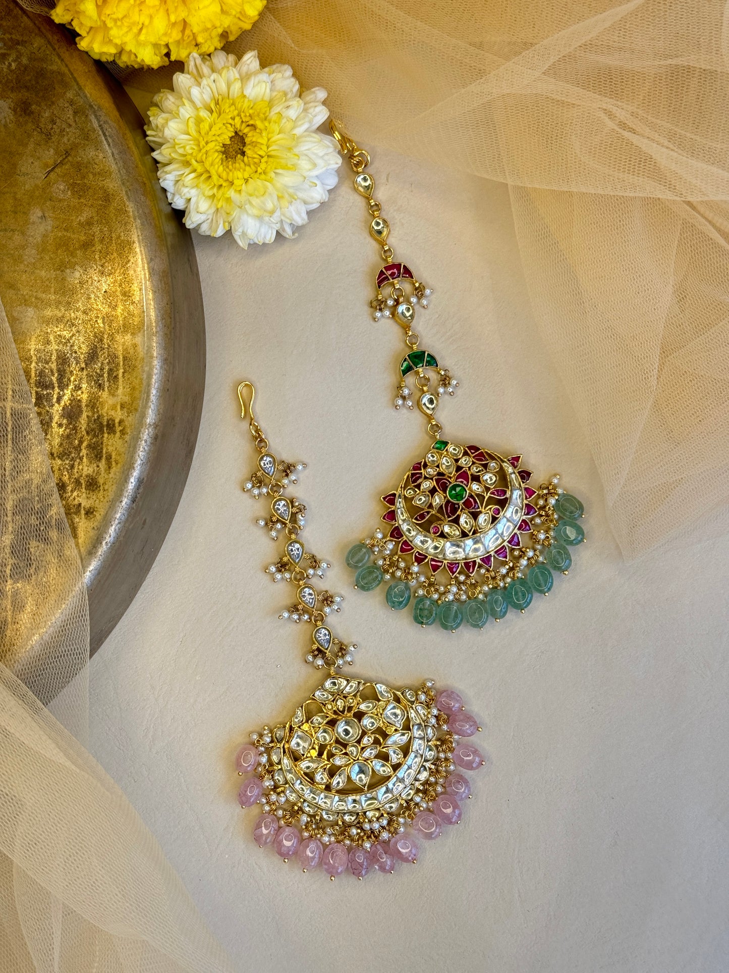 Antique Maangtikka with Semi-precious Stone Danglers