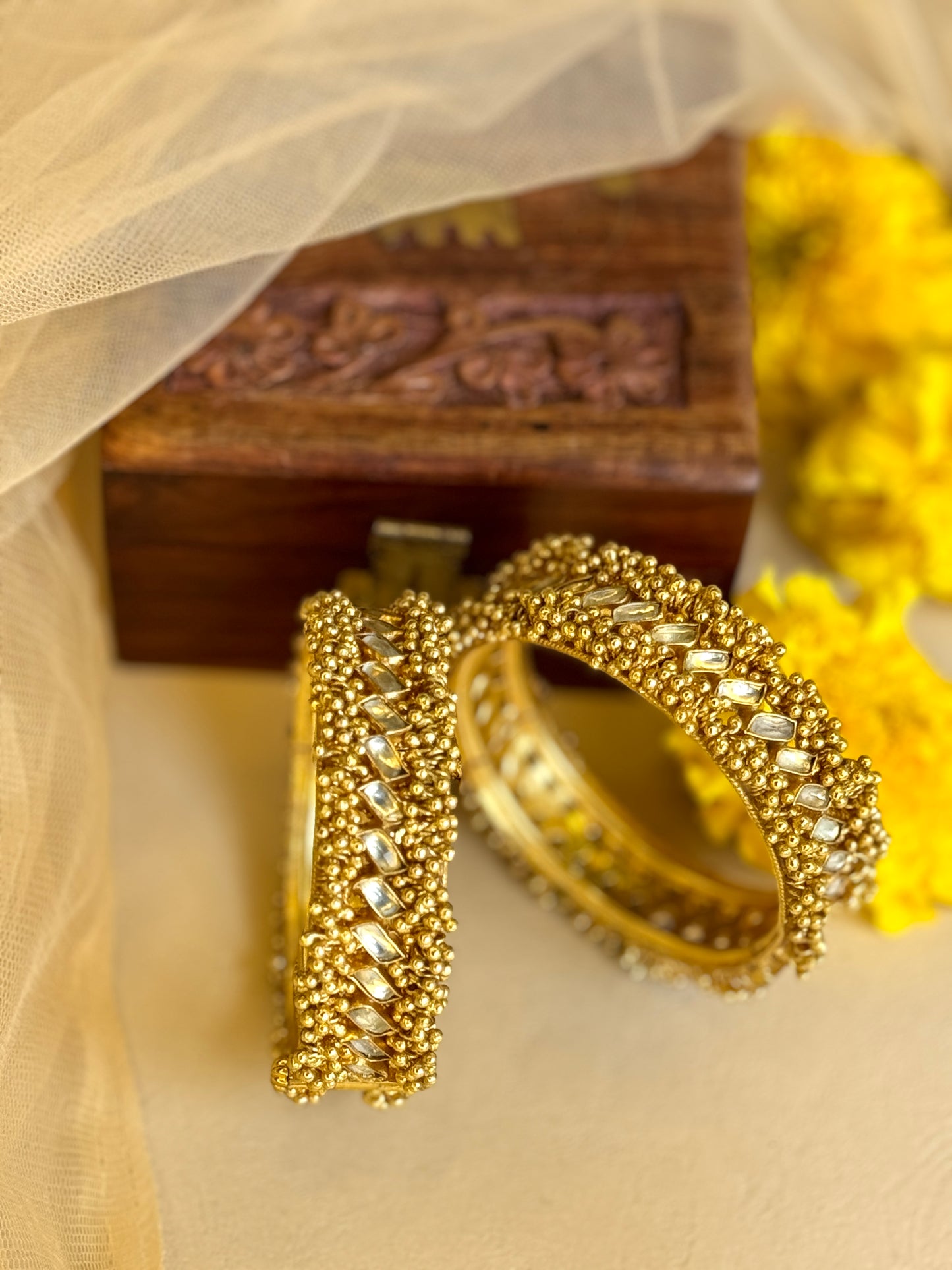 Gold Ghunghroo and Jadau Kangan Set