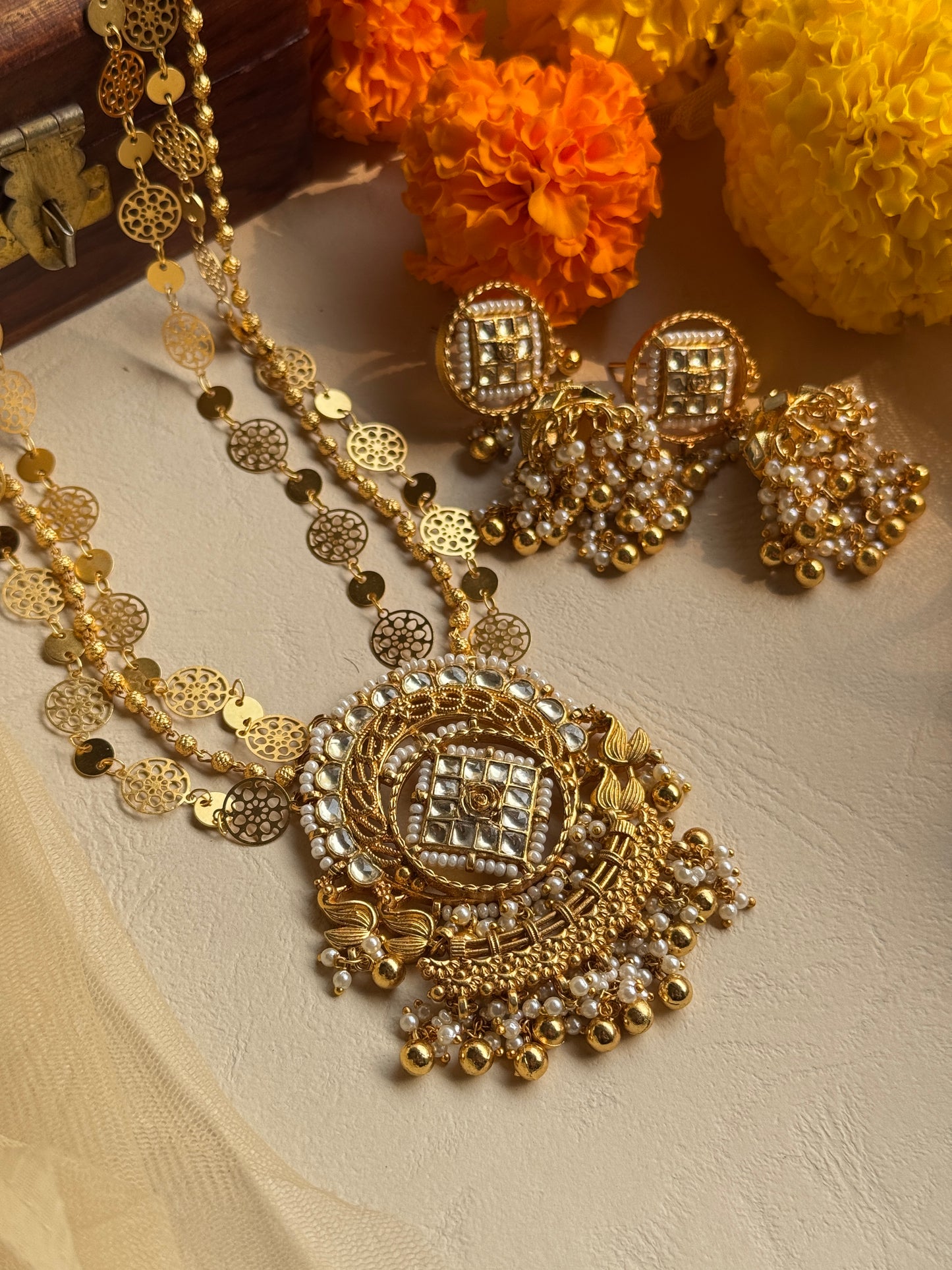 Round Gold Plated Long Necklaces