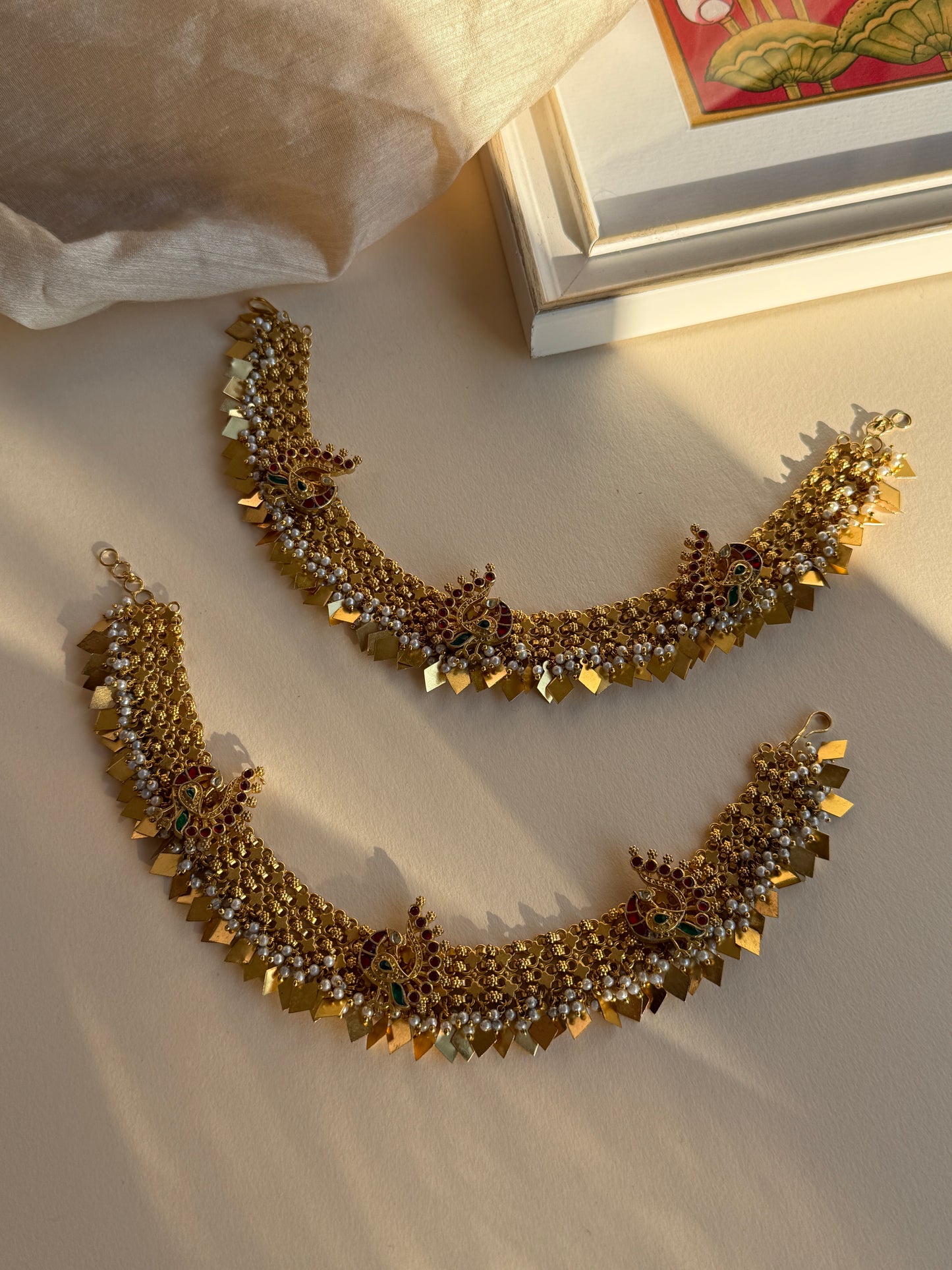 Peacock-Inspired Heritage Anklets