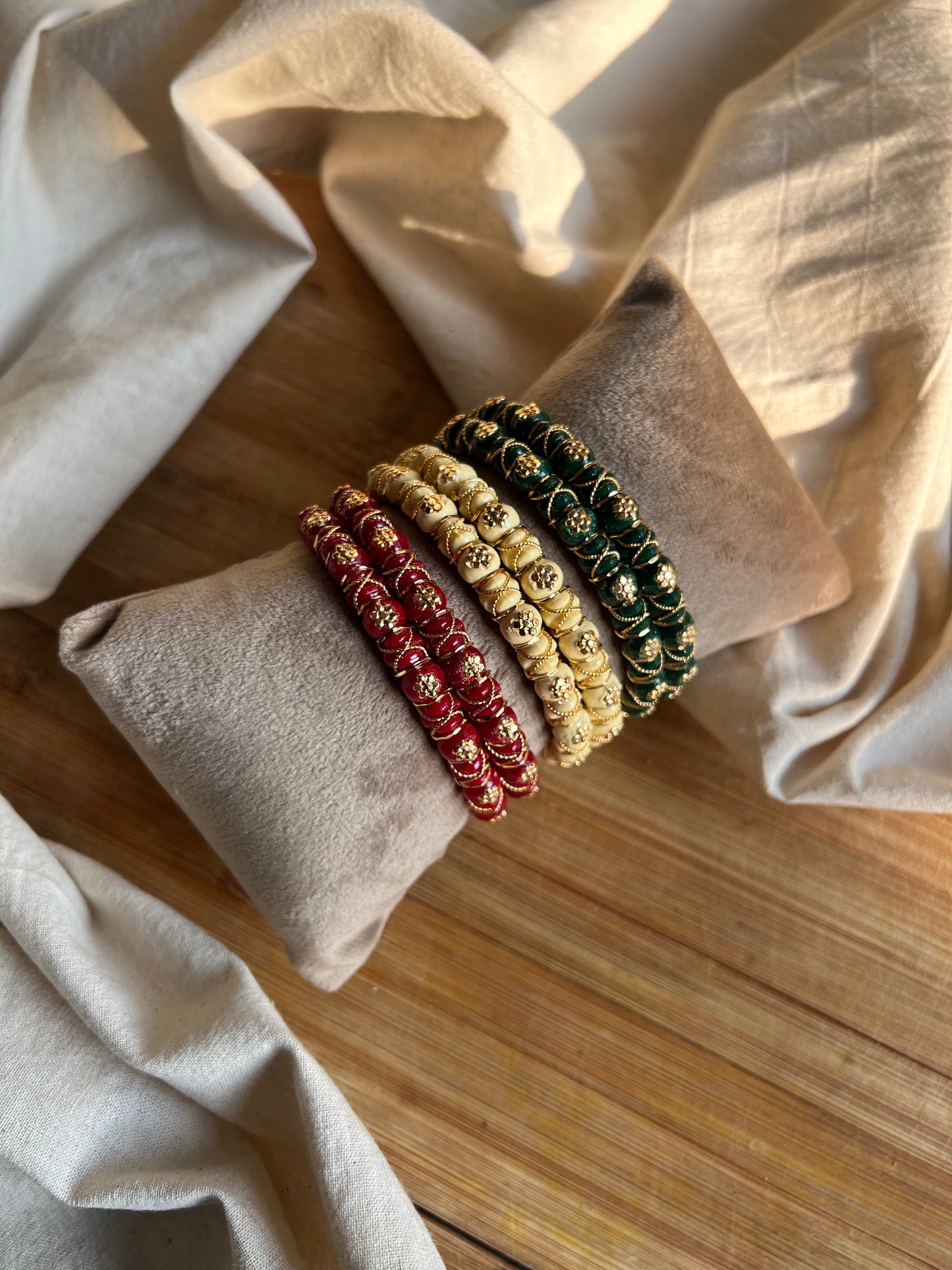 Traditional Ball bulged Bangles with Gold wire motif design
