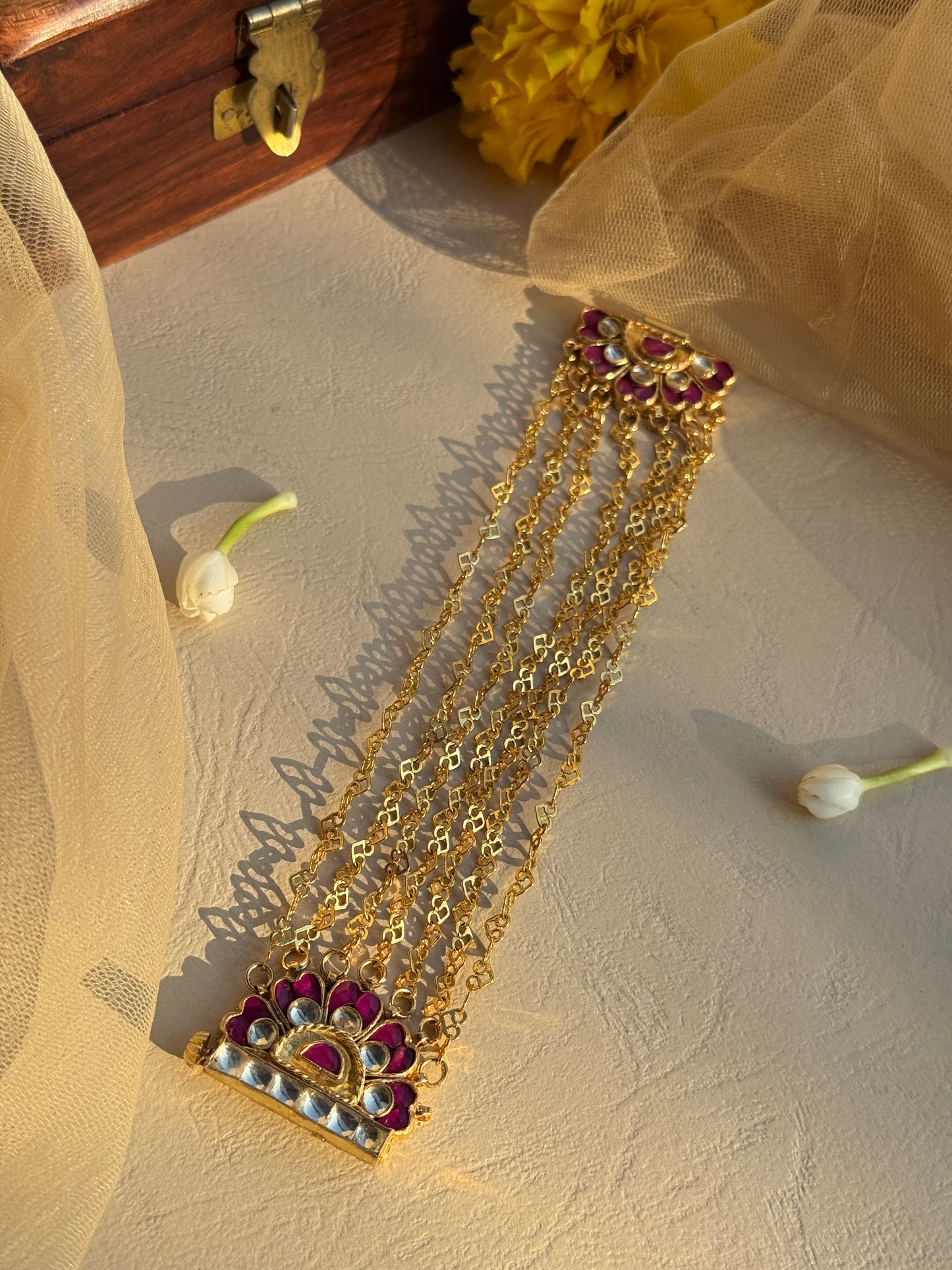 Gold plated multi chain charm link bracelet