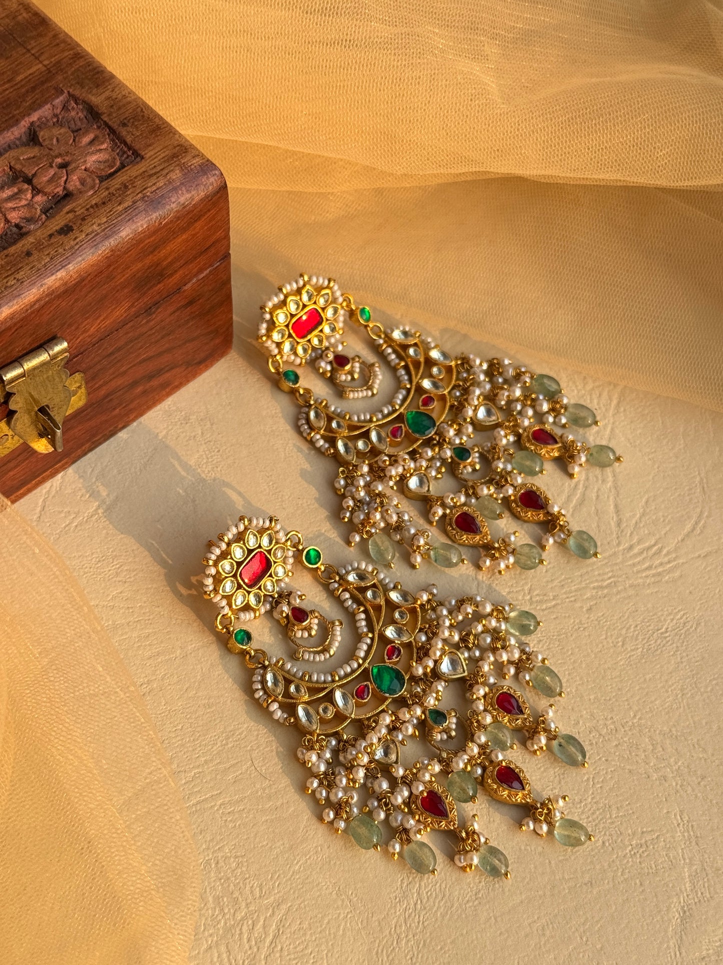 Heritage Design layer Jadau and Semi precious stone Earrings