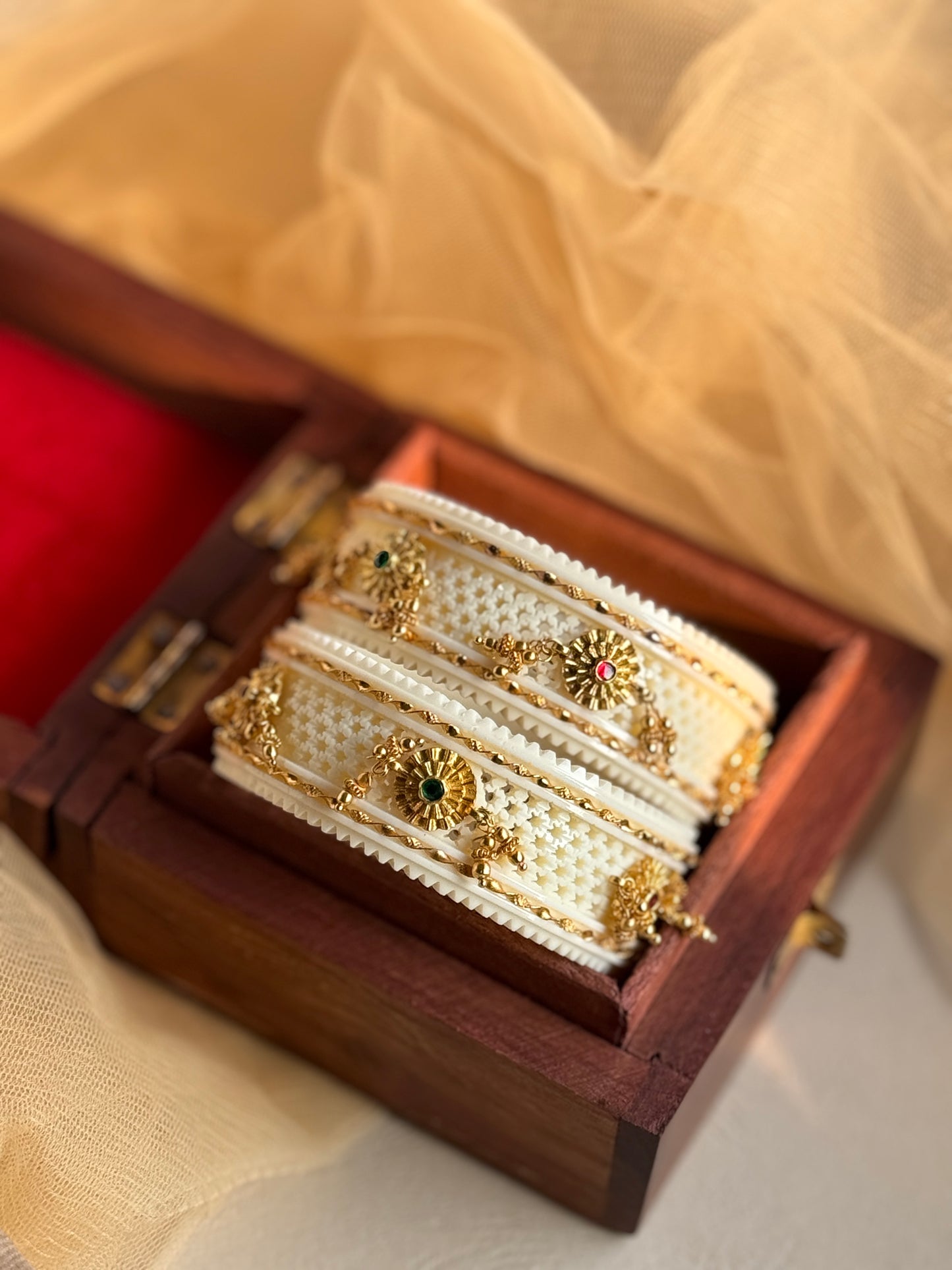 Traditional White Gold Plated Kada With Round Motifs