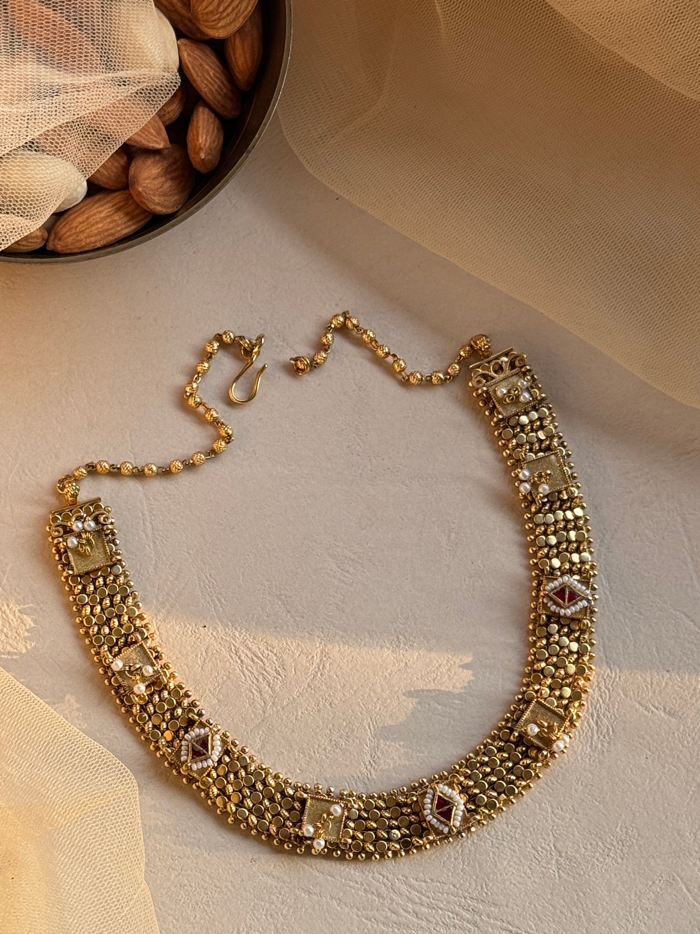 Antique Gold plated multi bead setting Necklace