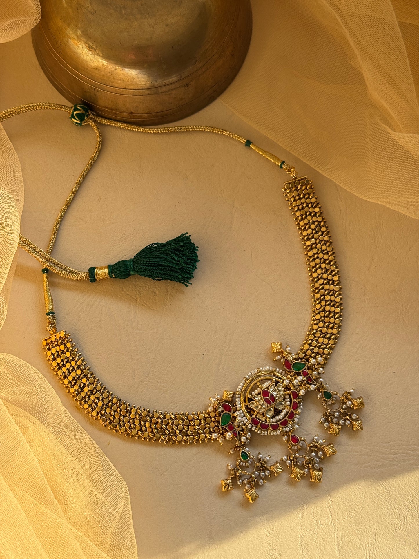 Traditional Gold Plated Necklace Set With Jadau