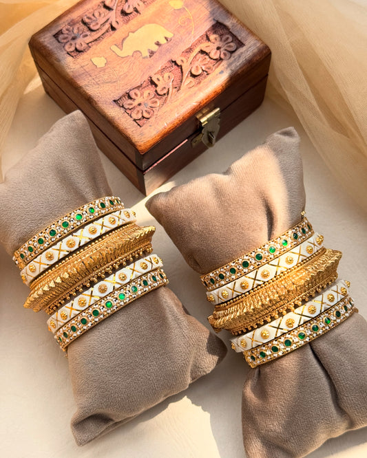 White and gold heritage chuda set in Traditional Style