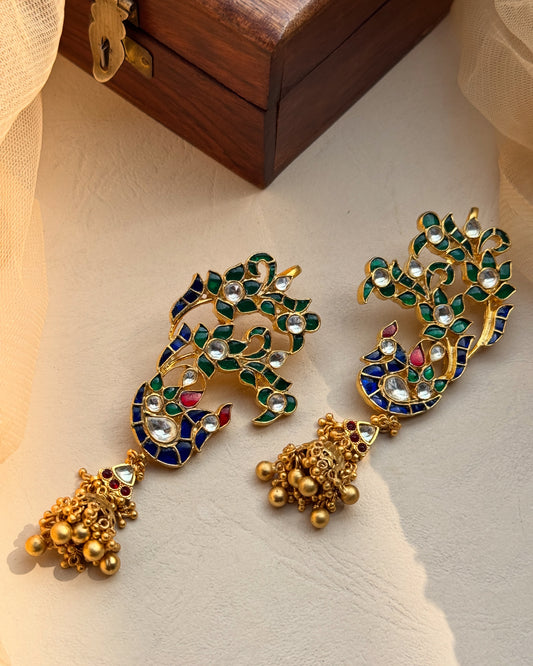 Peacock Jadau and Gold plated Earcuffs