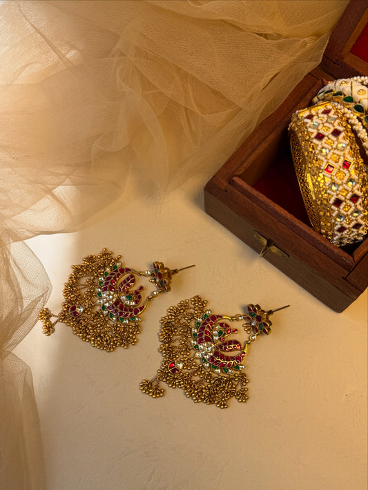 Heritage small gold plating beaded Jadau earrings