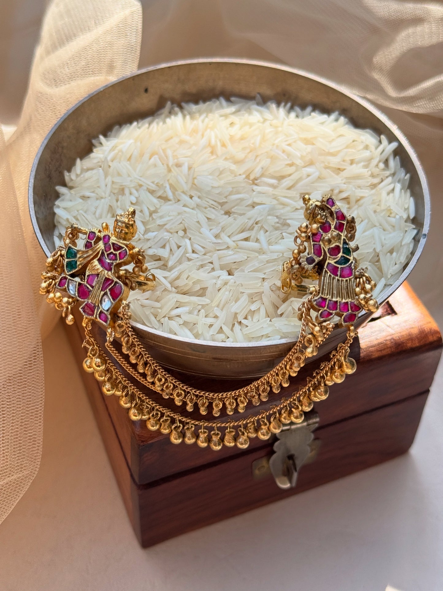 Indian heritage 2 finger Ring with chain strands