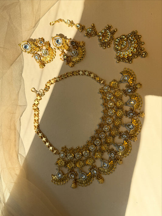 Gold and Silver Heritage Necklace Set with Maangtikka