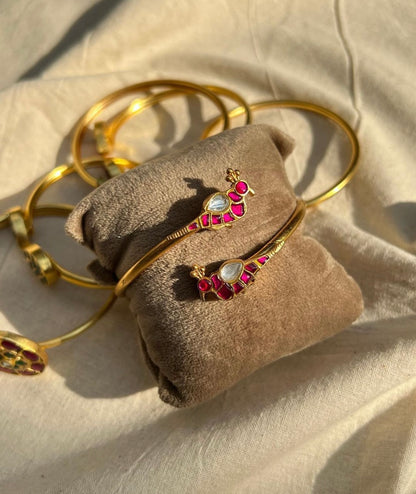 Cuff Bracelet with Center opening and Motif in Stone