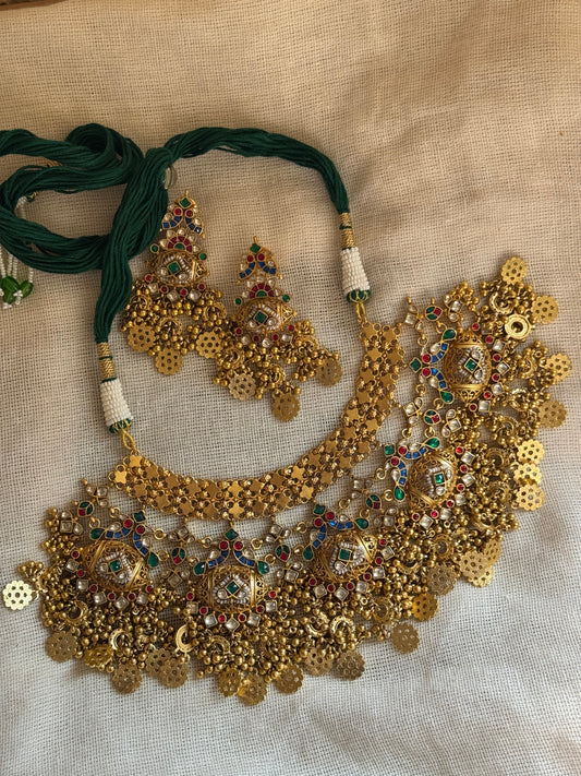 Heritage antique traditional charm necklace with colored stones