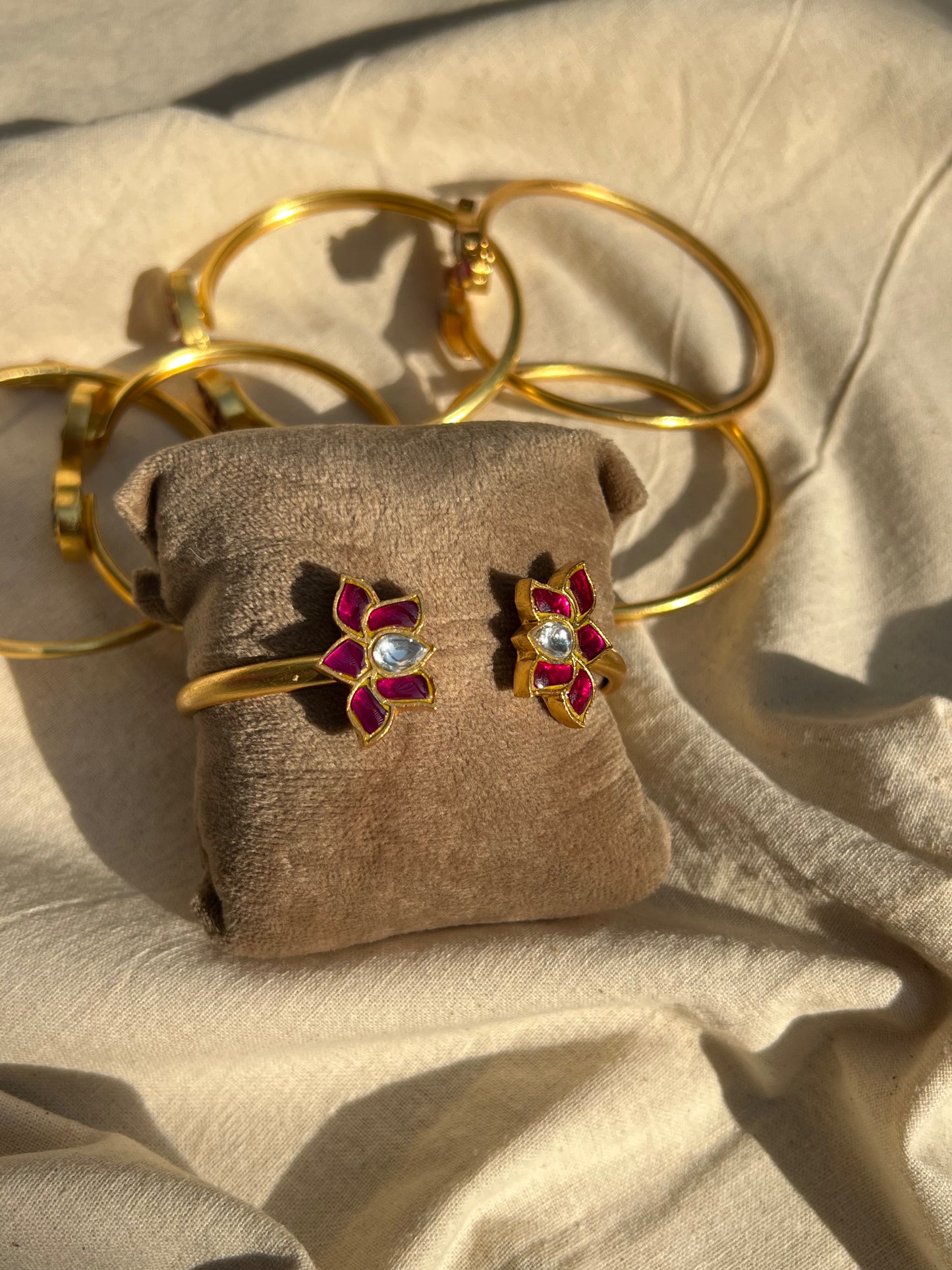 Cuff Bracelet with Center opening and Motif in Stone