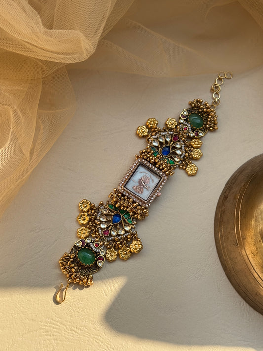 Gold plated Vintage Indian Watch with Stones