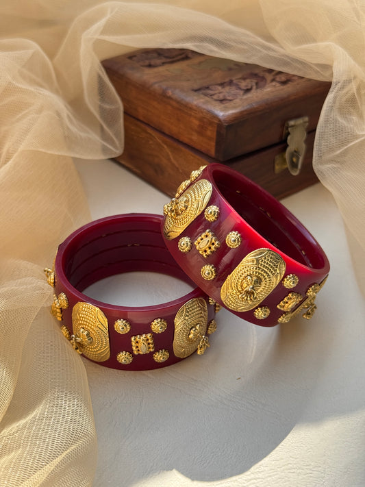 Big Bangles with Studded heritage motifs in gold plating