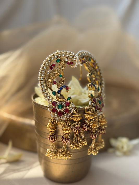 Indian heritage pearl and gold jadau earcuffs