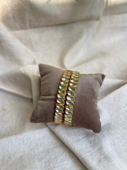 Leaf Setting Stone Jadau Gold plated bangles
