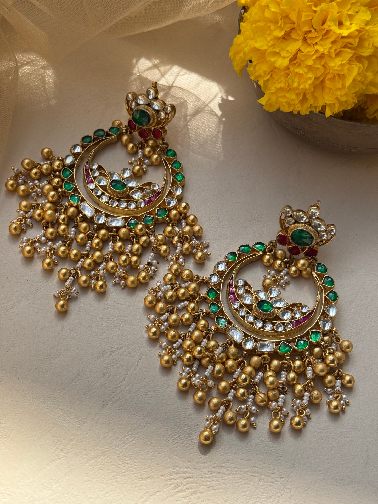 Chanderlier Balis with Matt gold finished small beads hangings